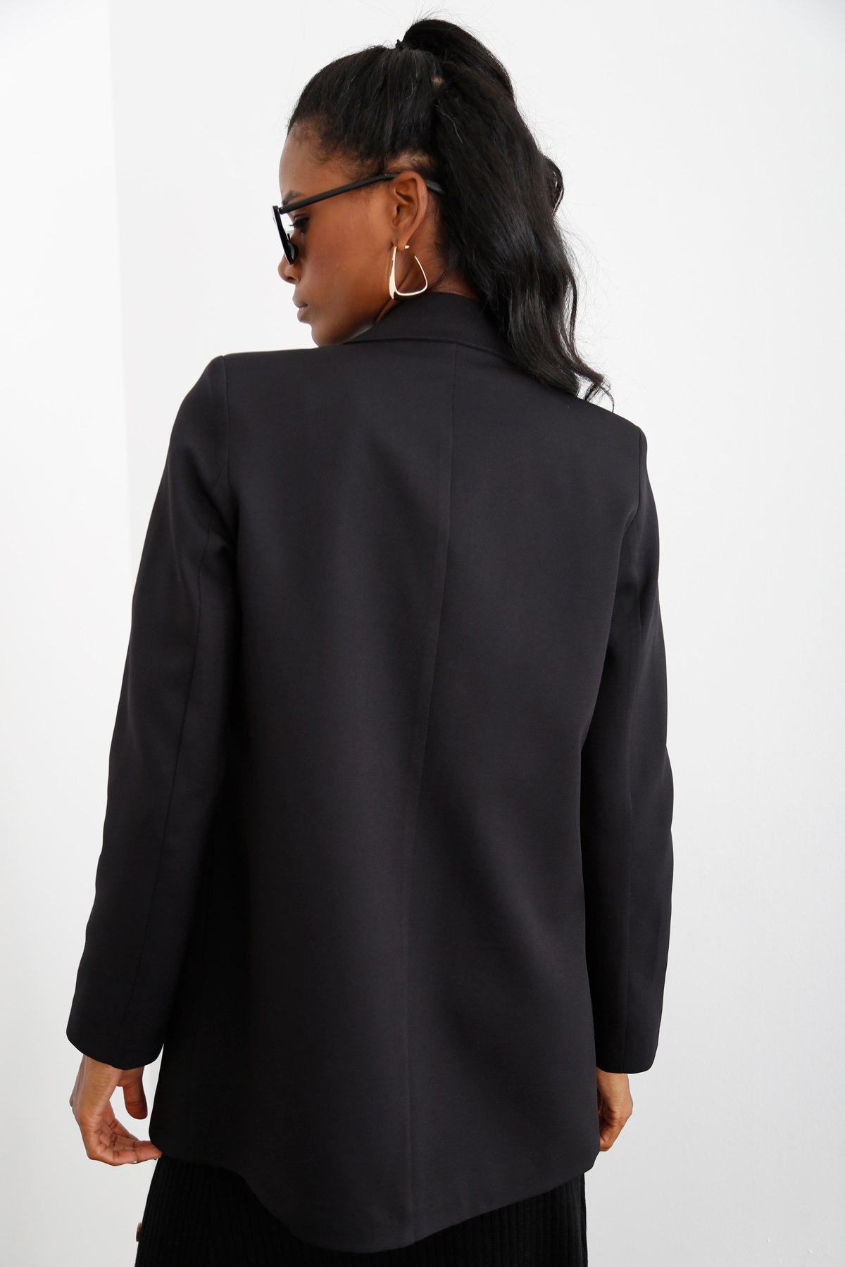 Siyah Tek Düğme Blazer Ceket 
