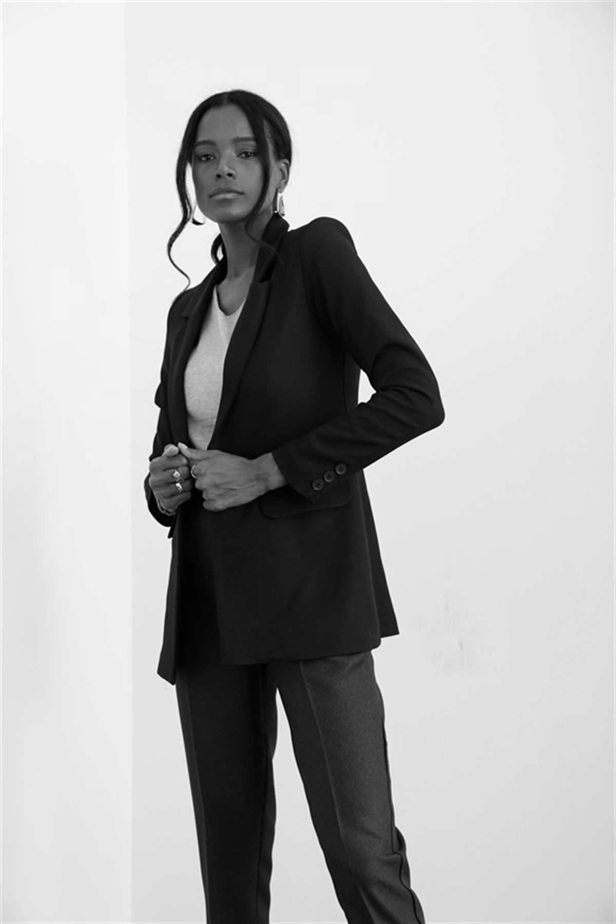 Siyah Tek Düğme Blazer Ceket-1 3133-03