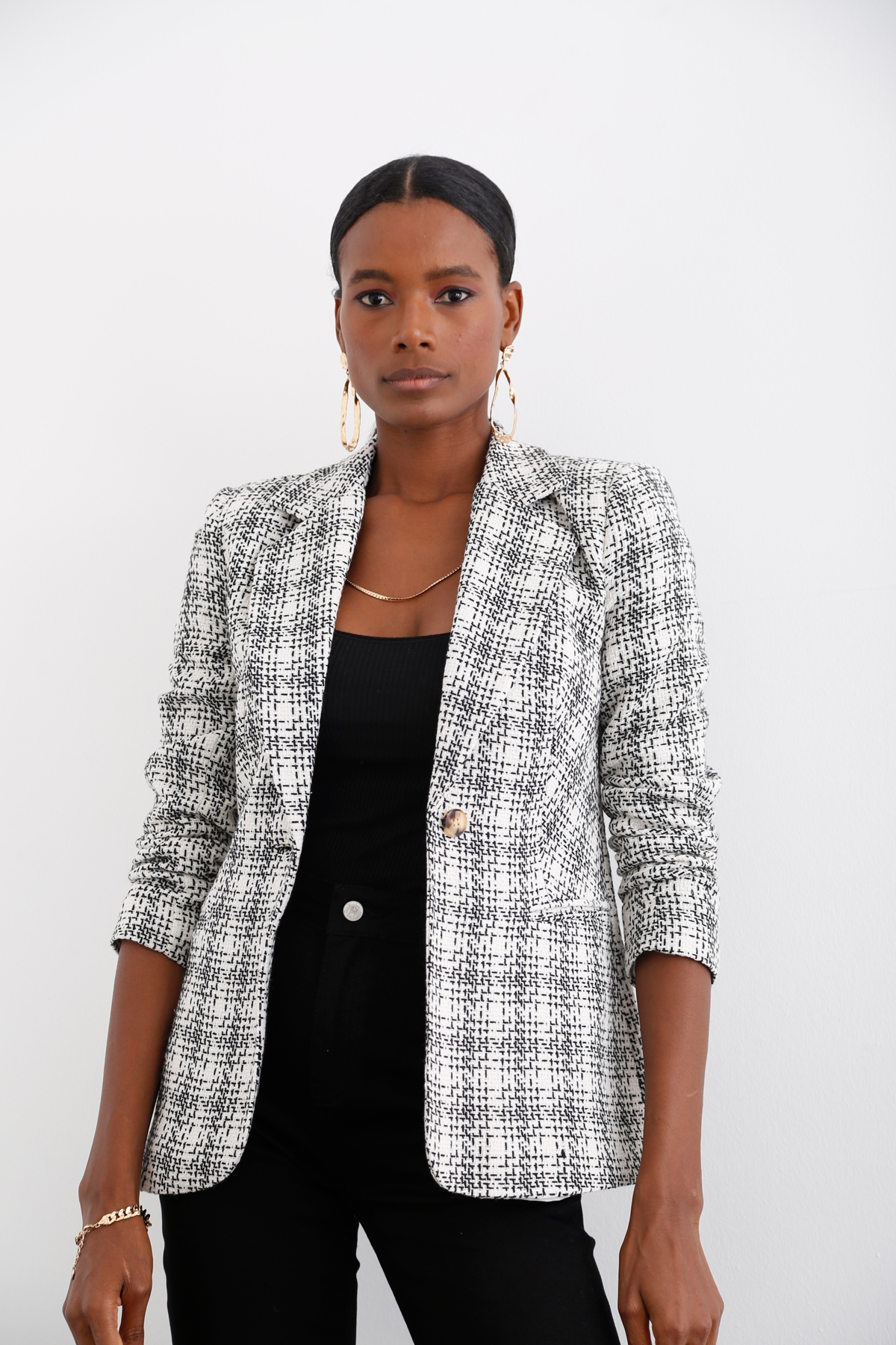 Siyah Tek Düğme Blazer Ceket 17314