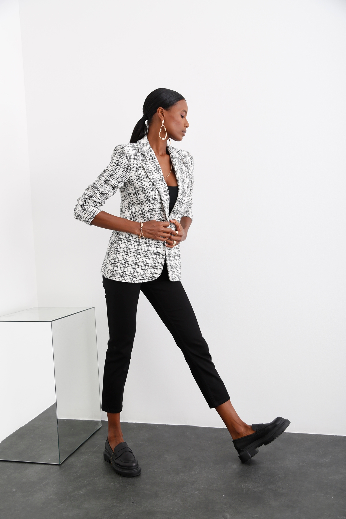 Siyah Tek Düğme Blazer Ceket 17314