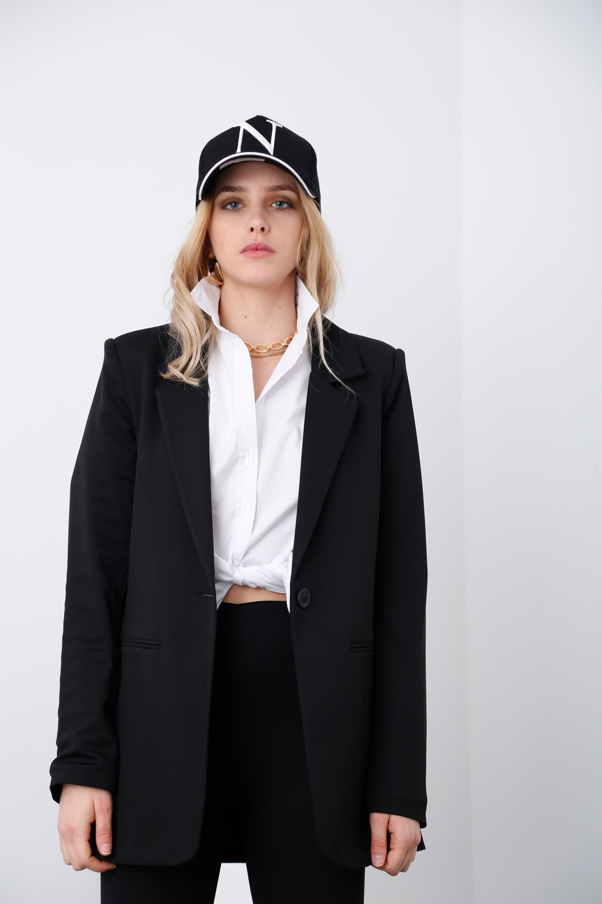 Siyah Tek Düğme Blazer Ceket 3133-05