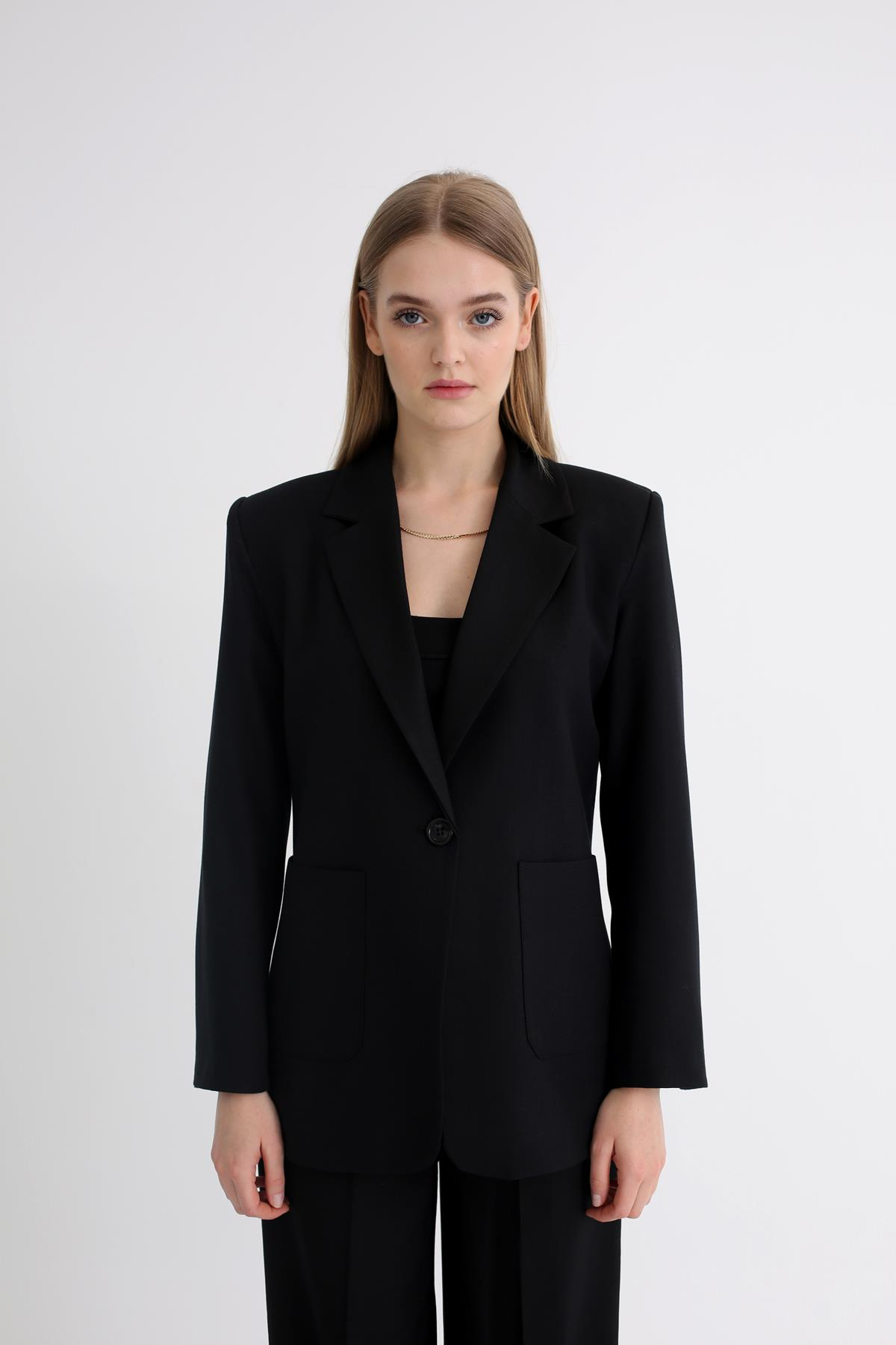 Siyah Tek Düğmeli Blazer Ceket 4733