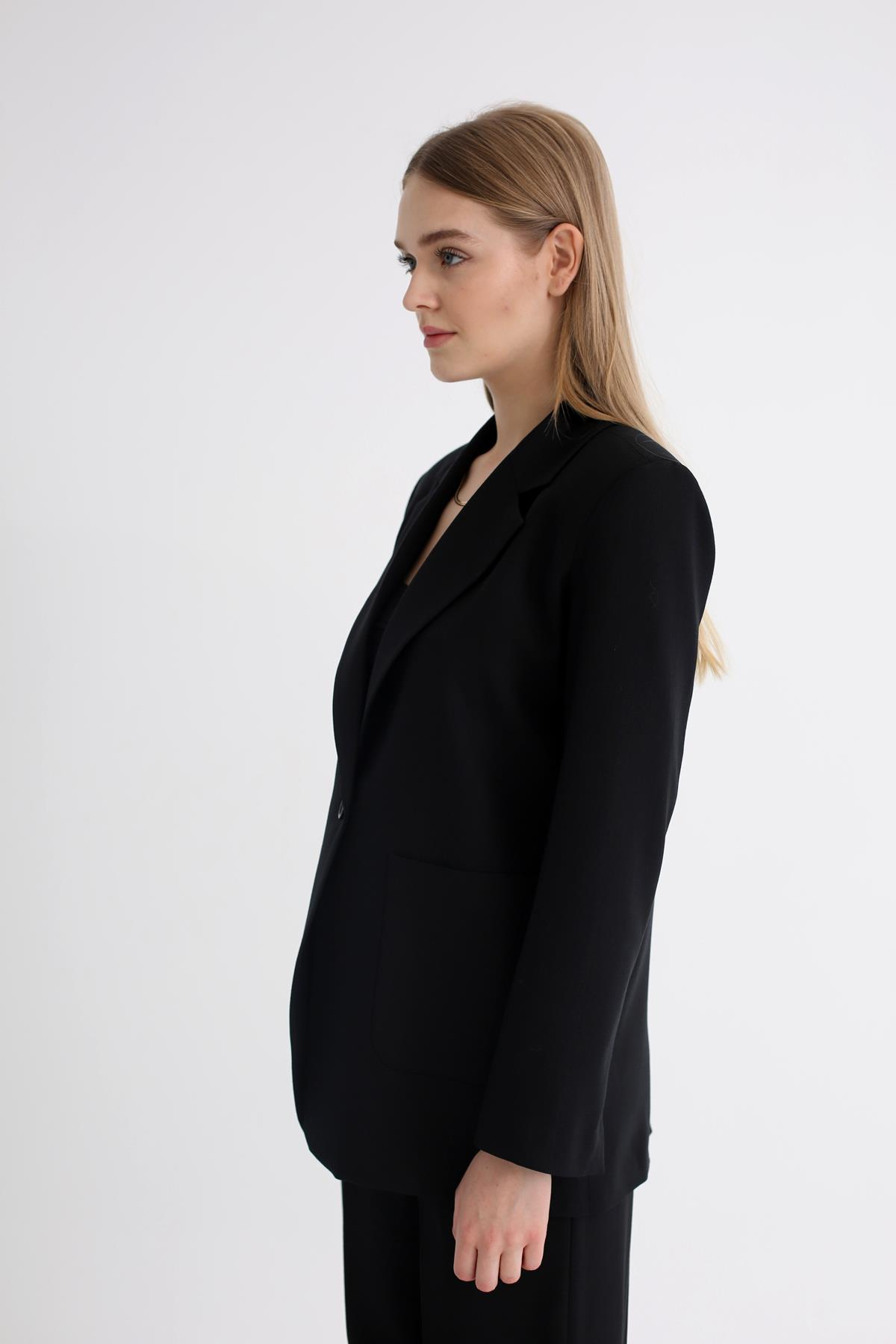 Siyah Tek Düğmeli Blazer Ceket 4733