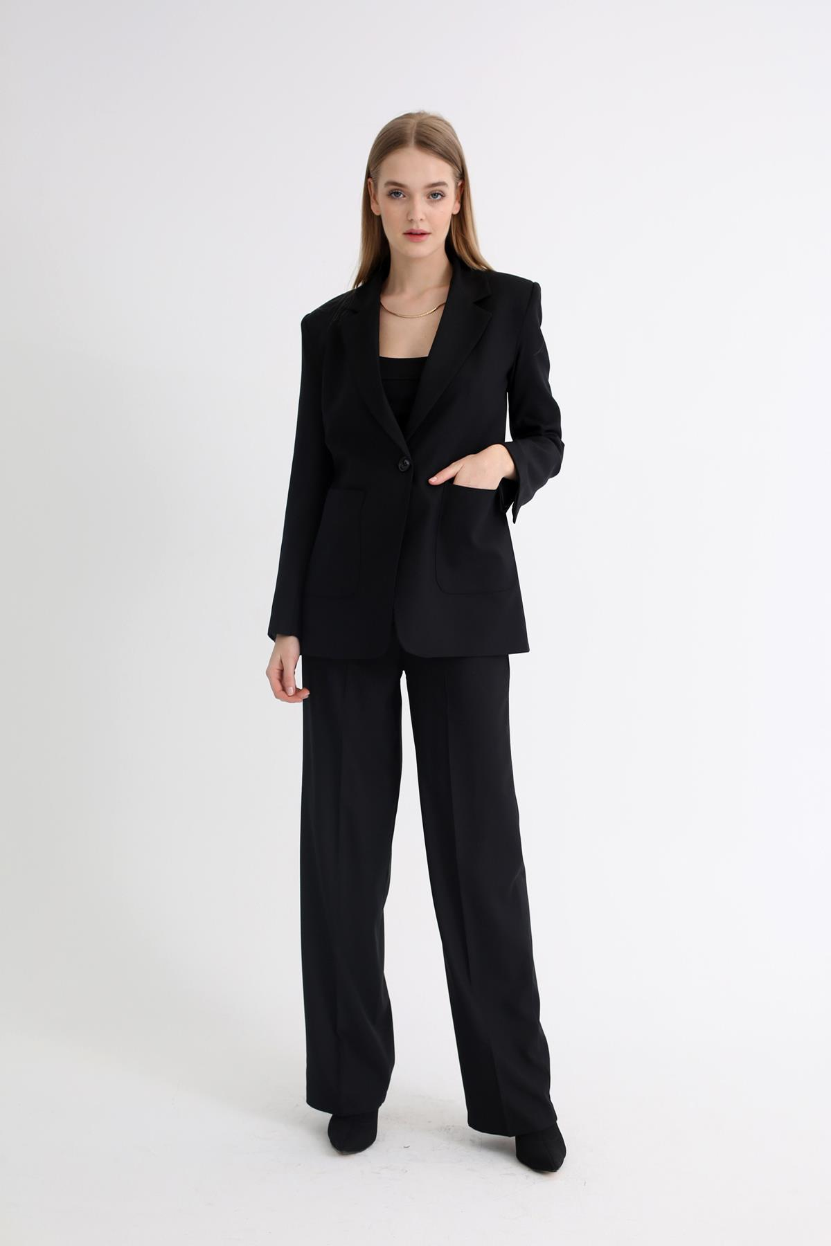 Siyah Tek Düğmeli Blazer Ceket 4733