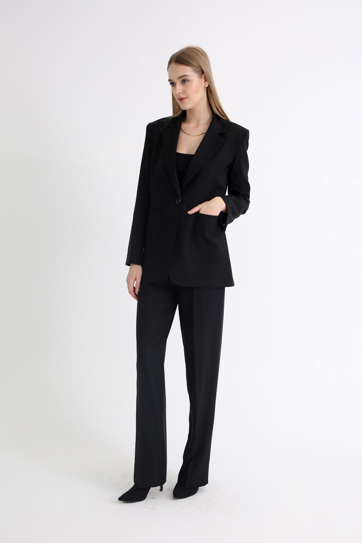 Siyah Tek Düğmeli Blazer Ceket 4733