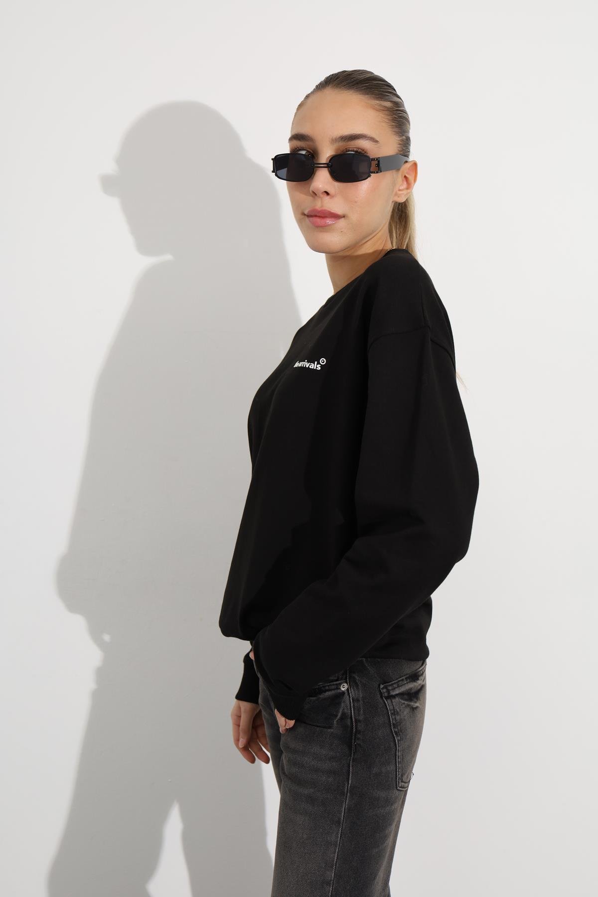 Siyah The Arrivals Baskılı Sweatshirt 
