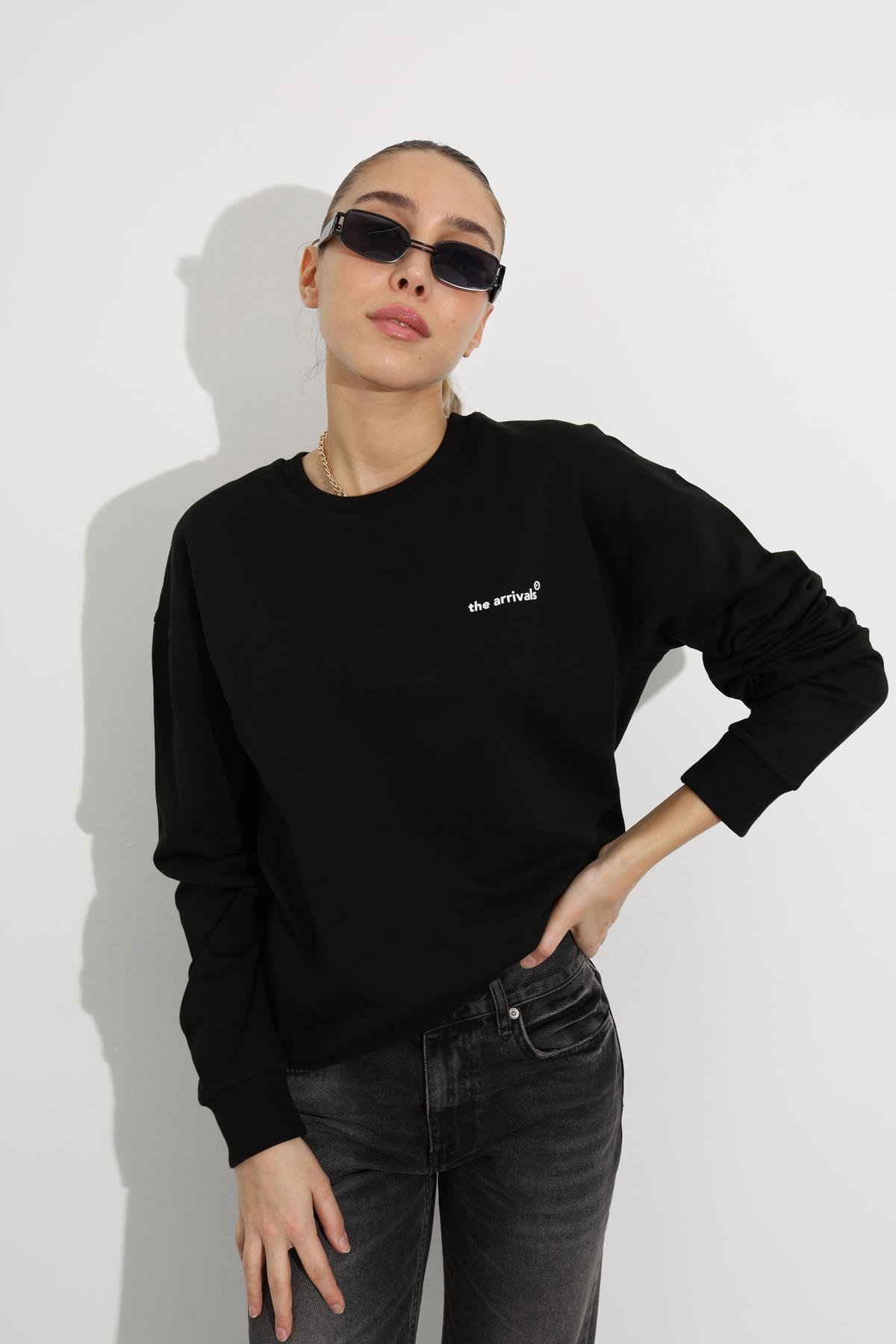 Siyah The Arrivals Baskılı Sweatshirt 