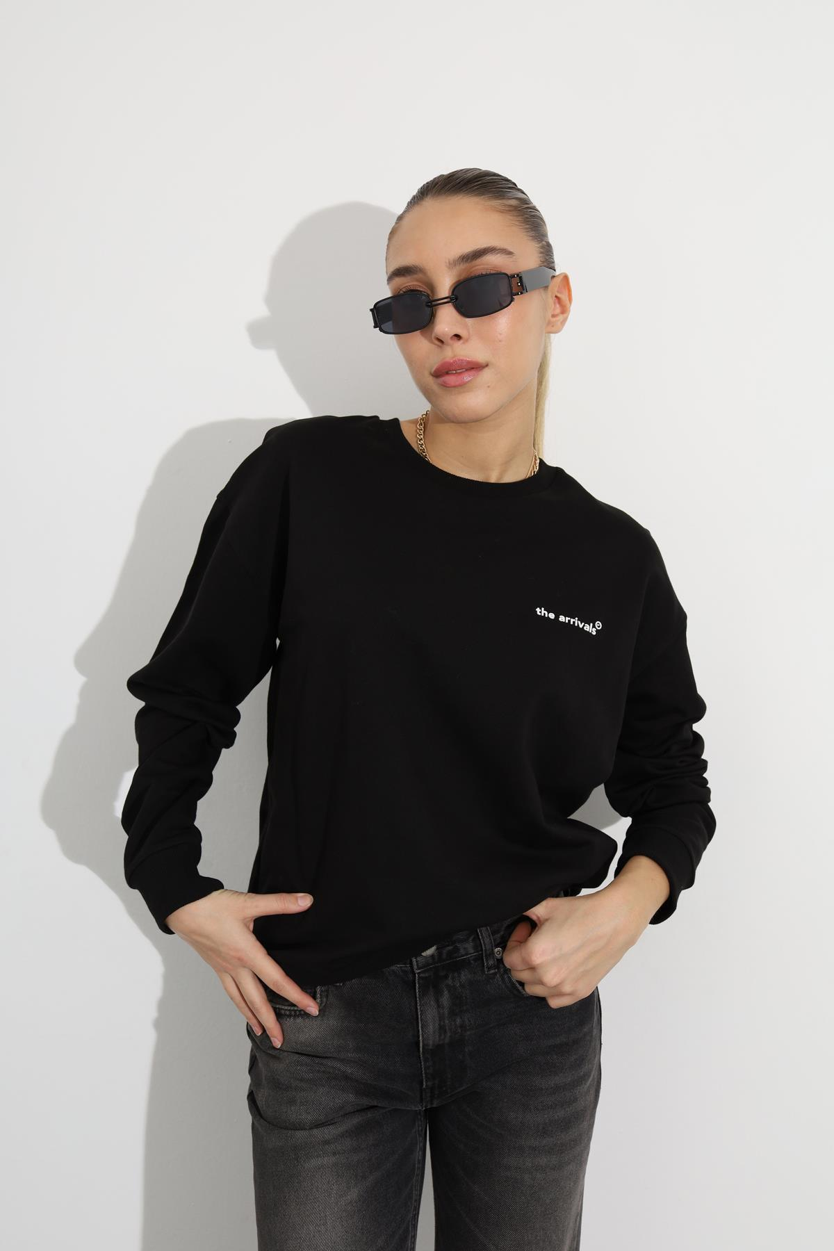 Siyah The Arrivals Baskılı Sweatshirt 