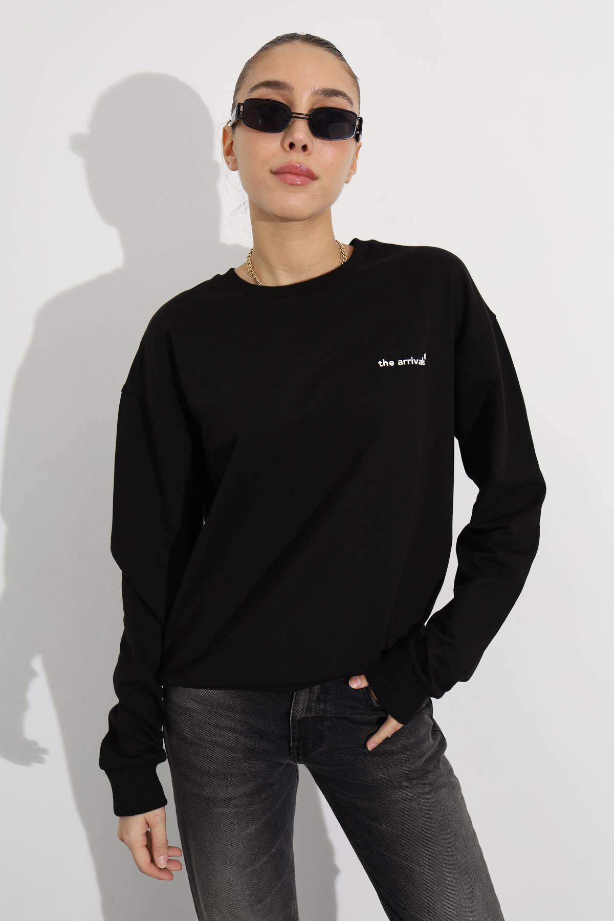 Siyah The Arrivals Baskılı Sweatshirt 