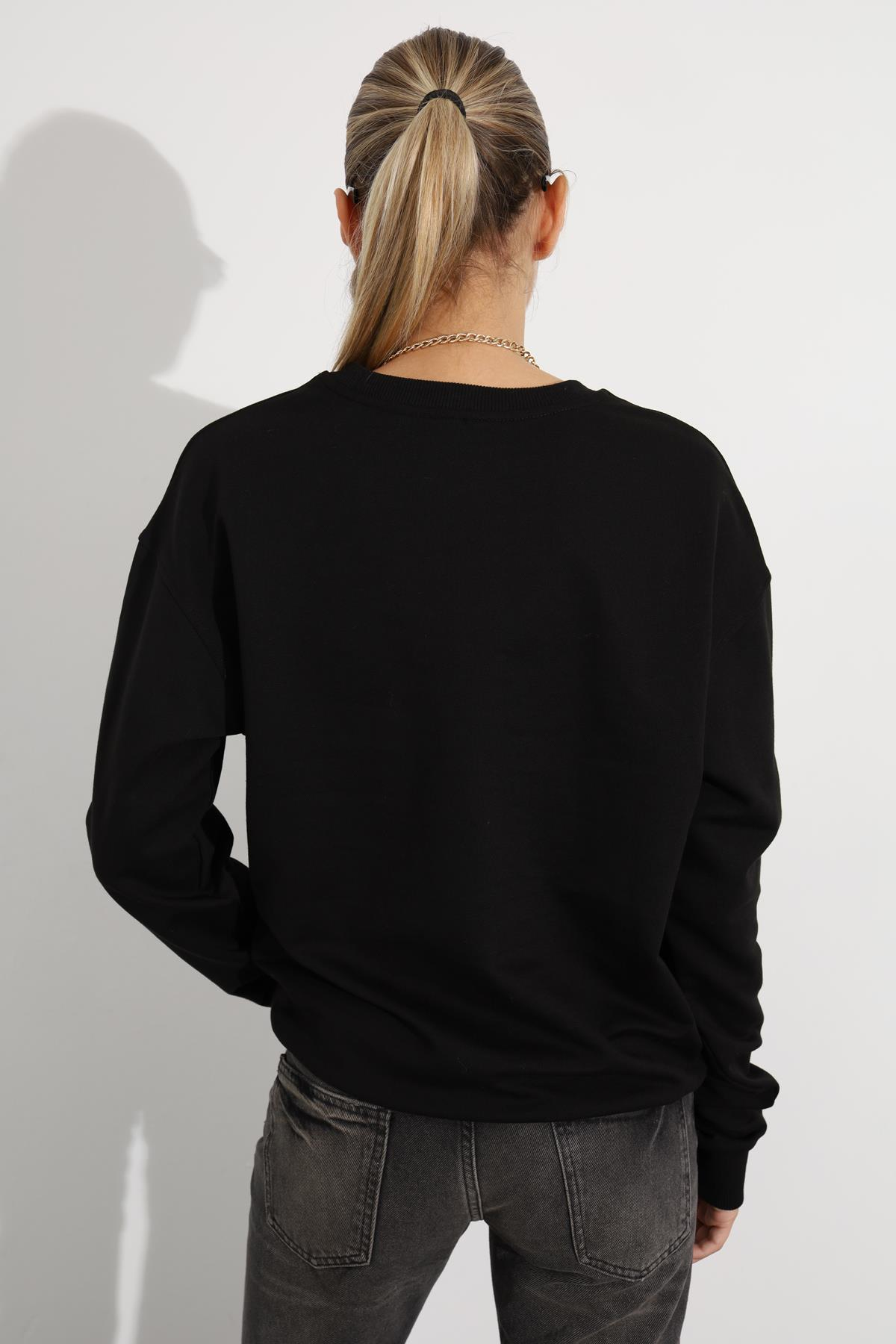 Siyah The Arrivals Baskılı Sweatshirt 