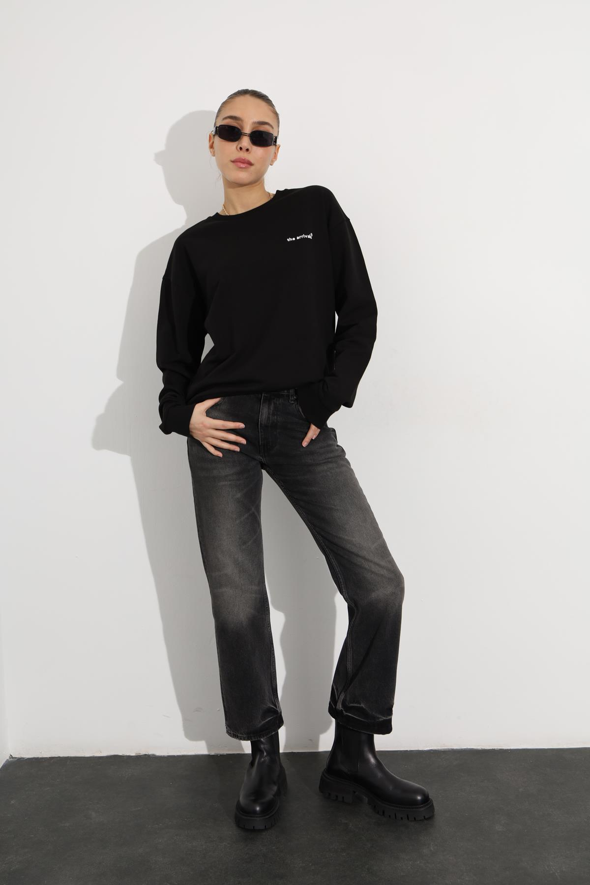 Siyah The Arrivals Baskılı Sweatshirt 