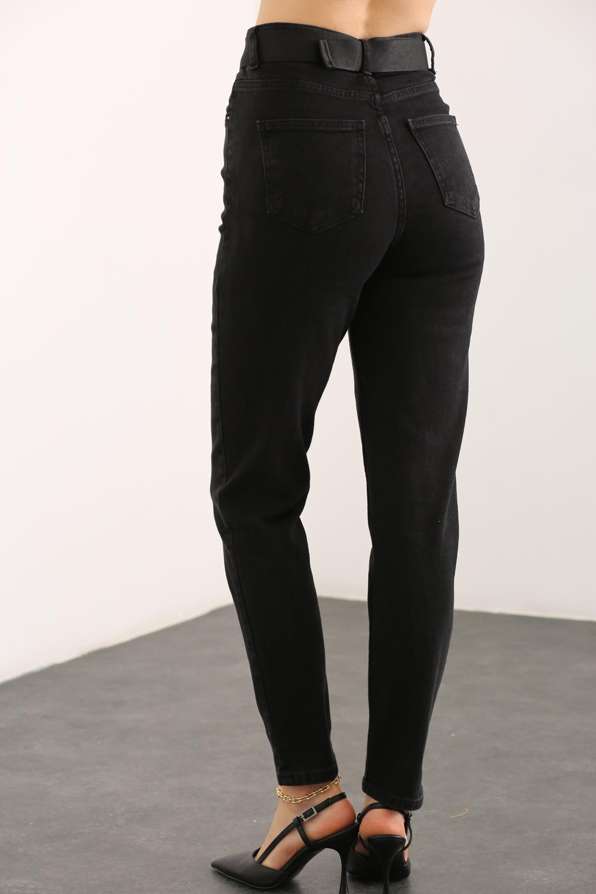 Siyah Ultra Yüksek Bel Kemerli Jean 