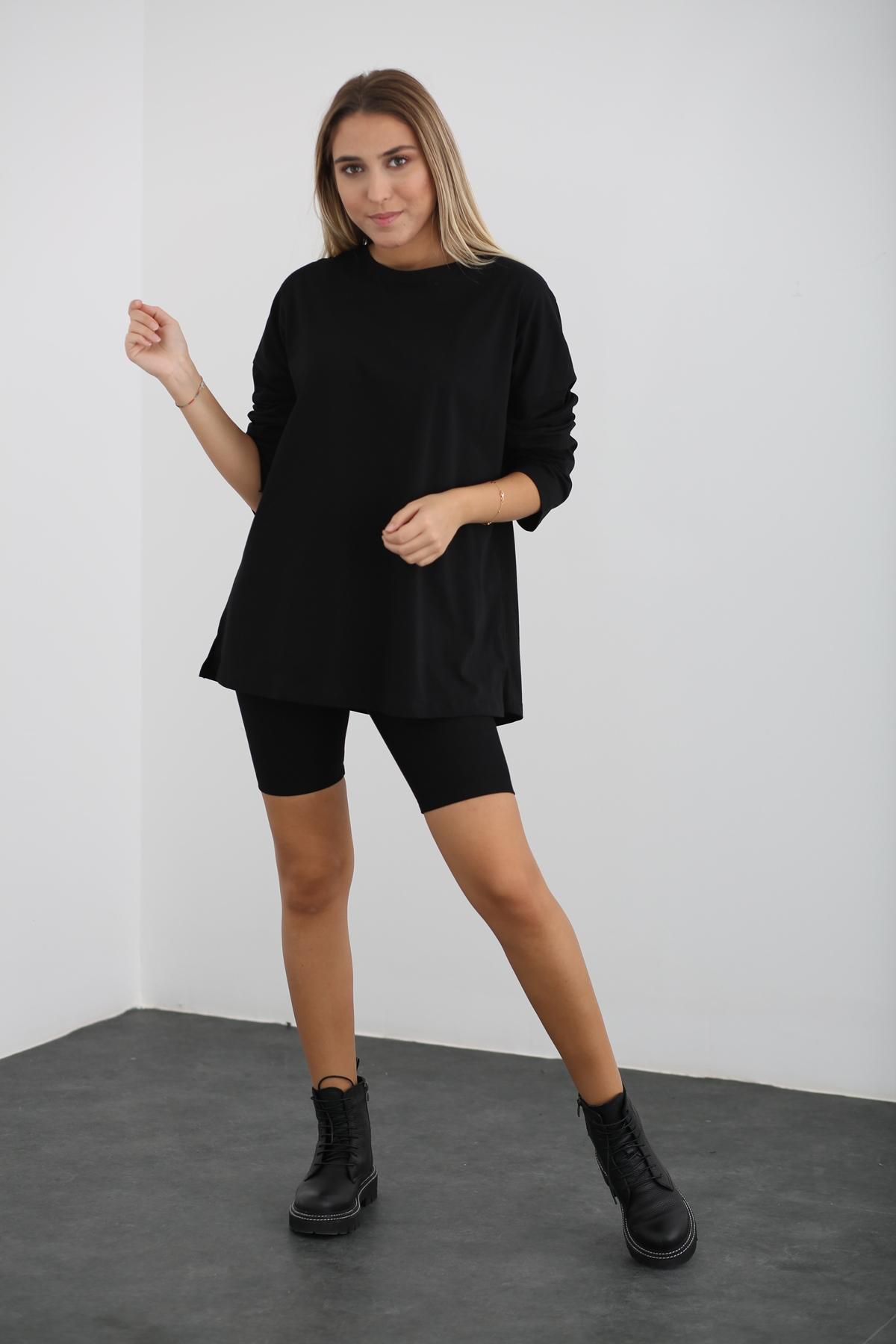 Siyah Uzun Kol Basic Tshirt 0106