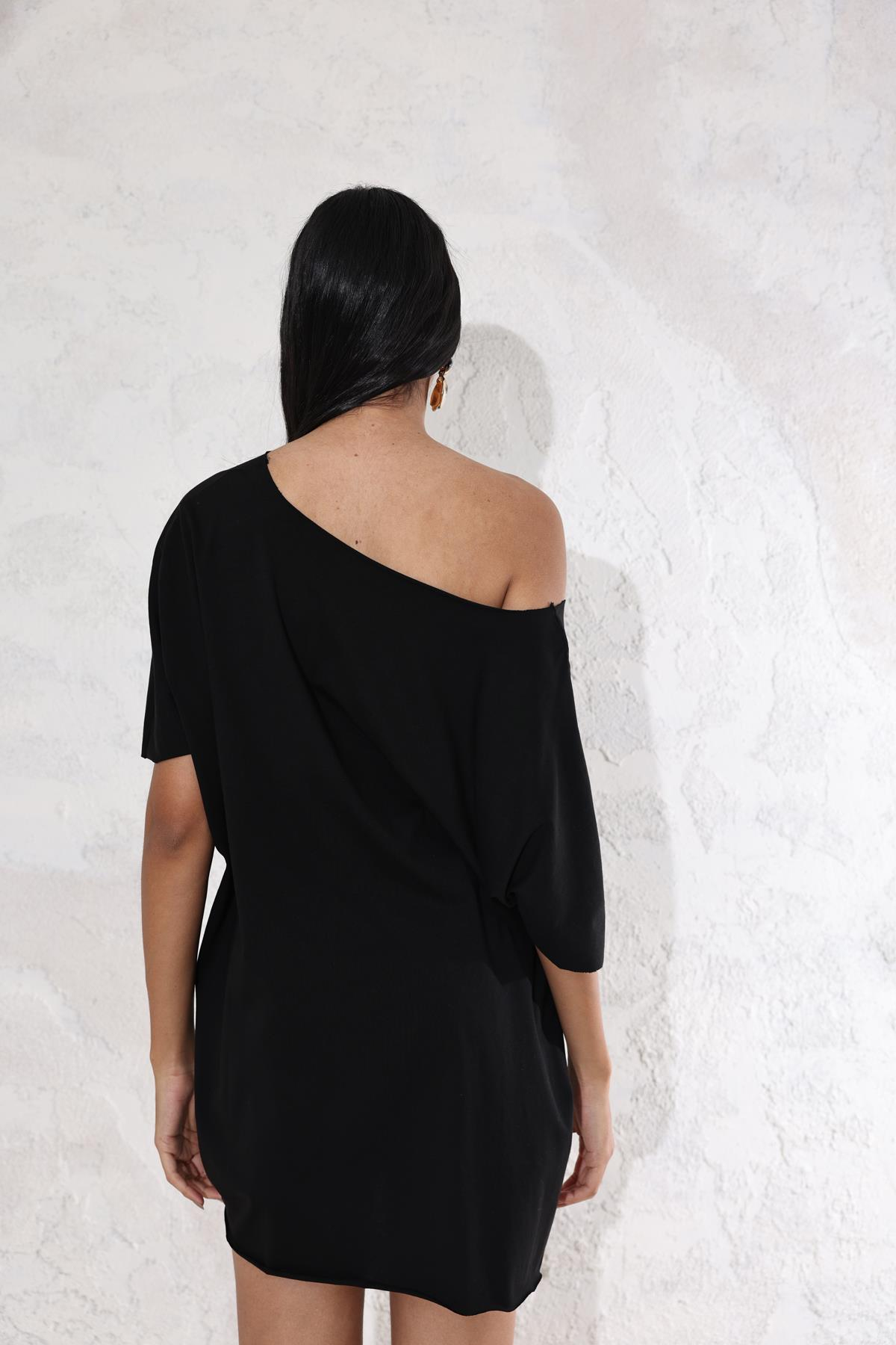 Siyah V Yaka Oversize Tişört 0294