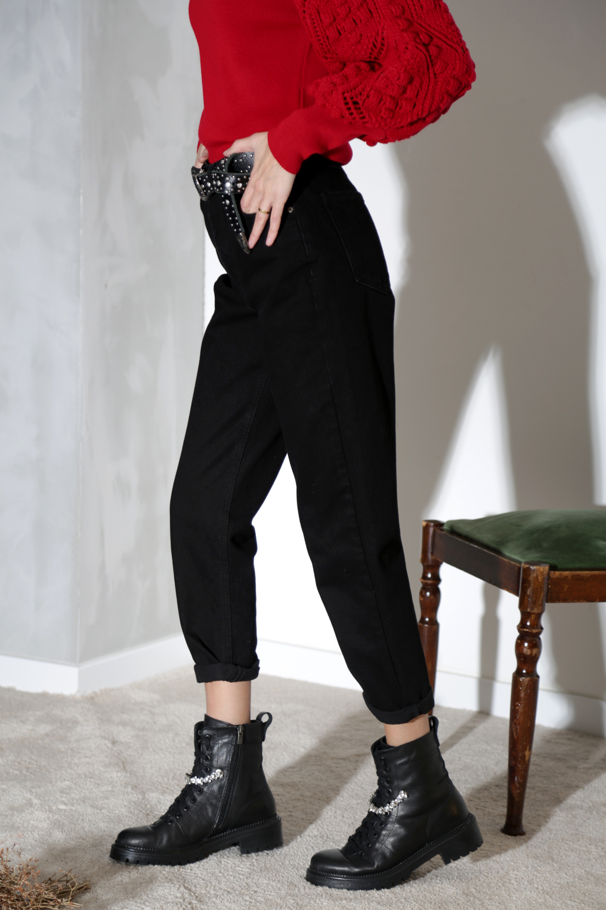 Siyah Vintage Mom Jean