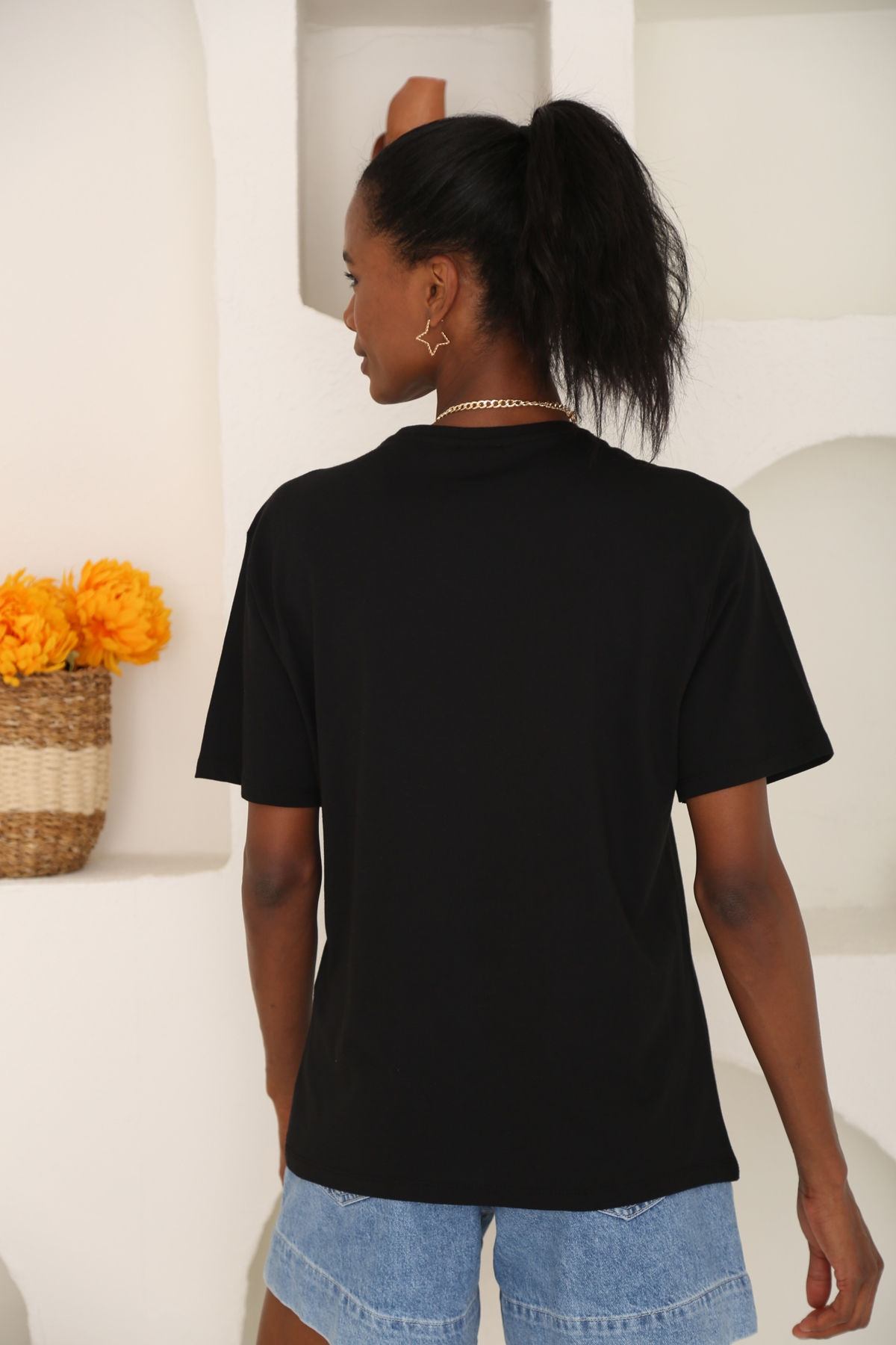 Siyah What Baskılı Tshirt 3658