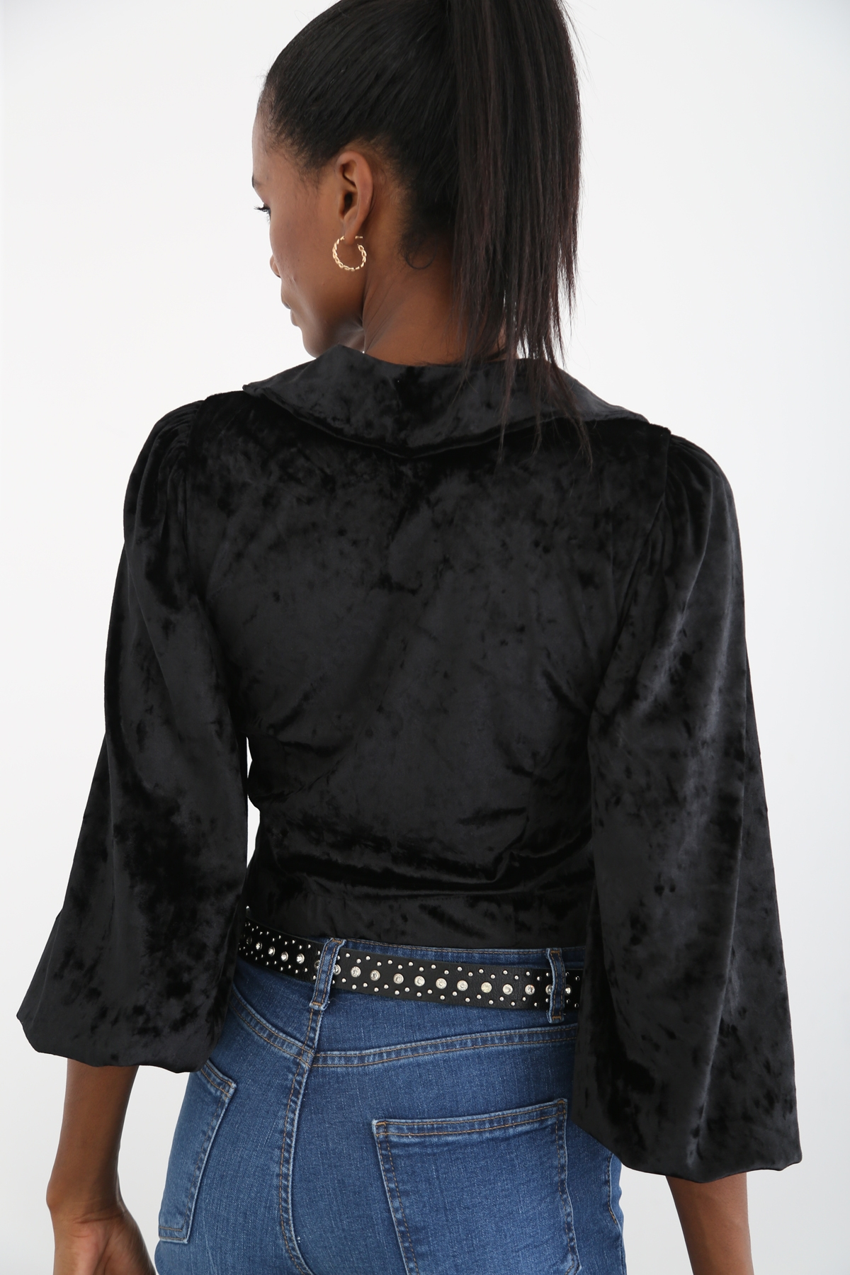 Siyah Yakalı Kadife Gömlek 2133