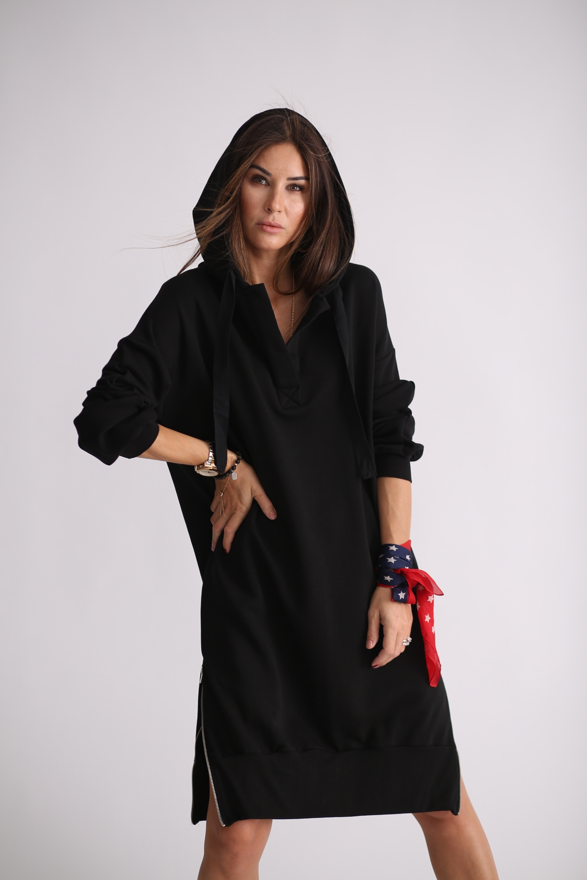 Siyah Yandan Fermuarlı Sweat Elbise 4939
