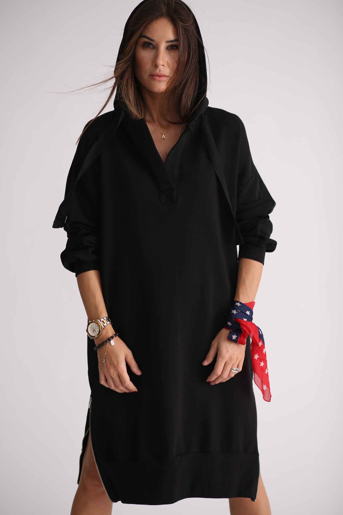 Siyah Yandan Fermuarlı Sweat Elbise 4939