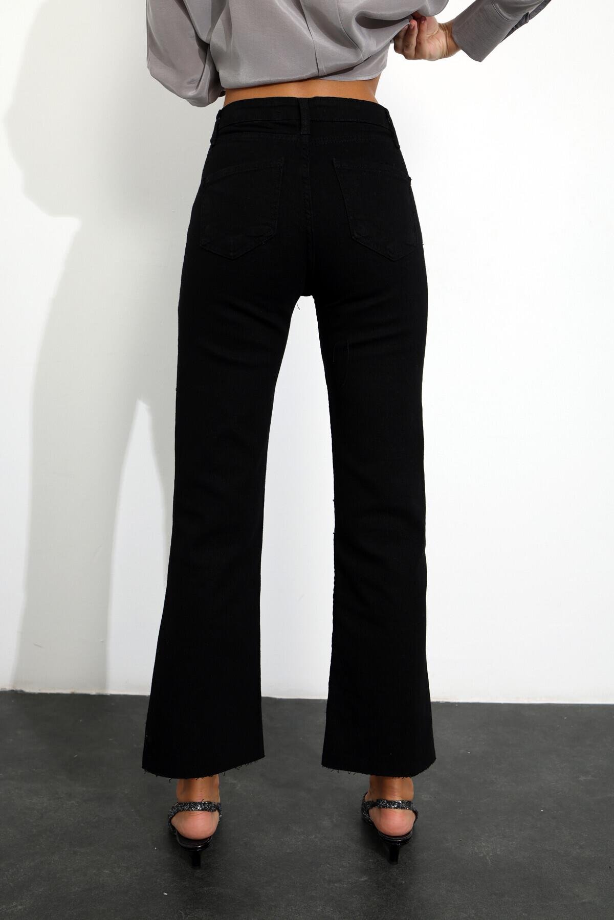 Siyah Yüksek Bel Cropped Jean 2301