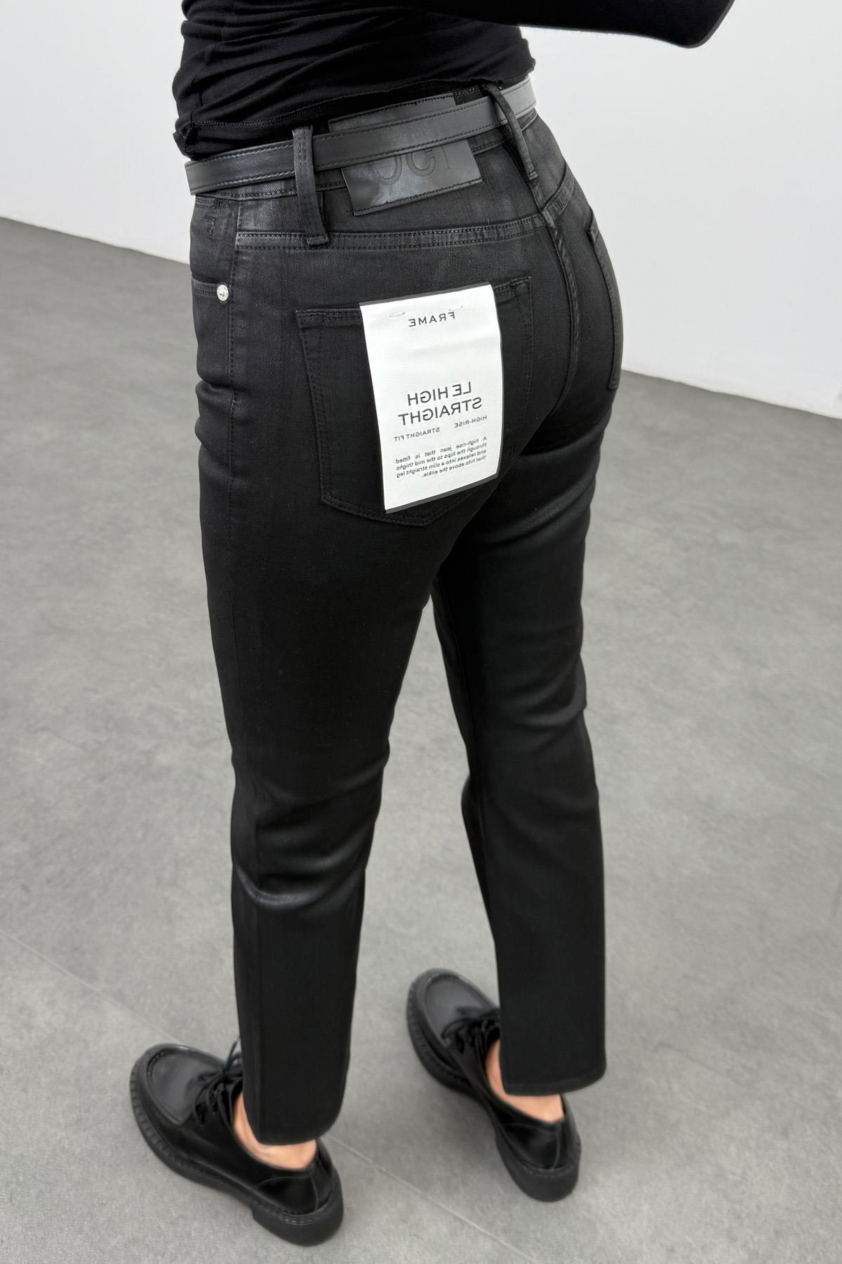 Siyah Yüksek Bel Kaplama Straight Jean 