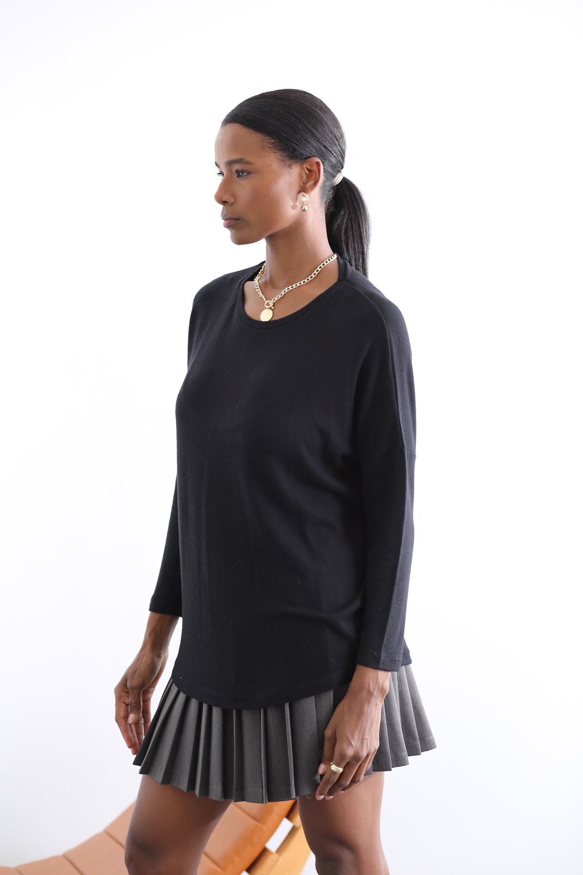 Siyah Yumoş Basic İnce Triko 0050