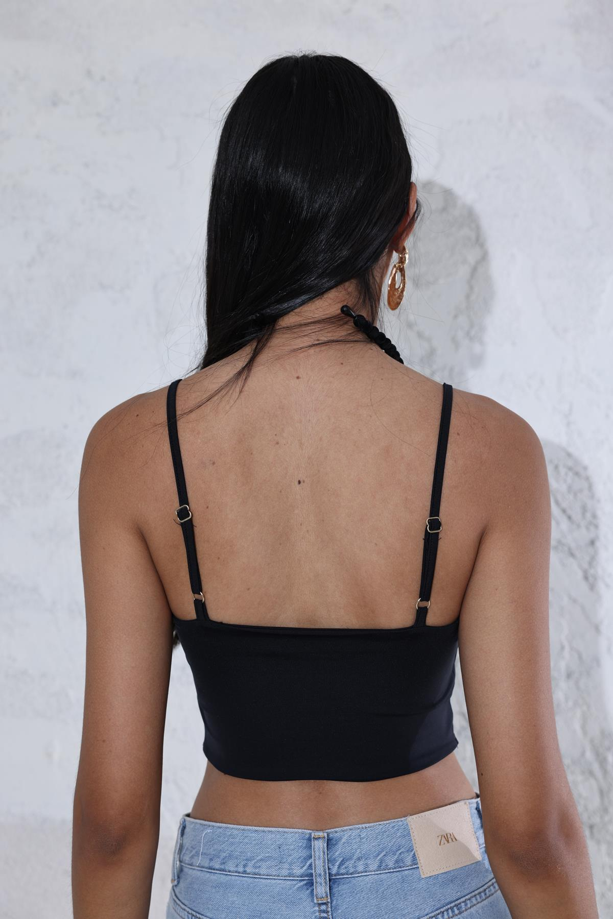Siyah Zincir Askı Detaylı Crop 16156