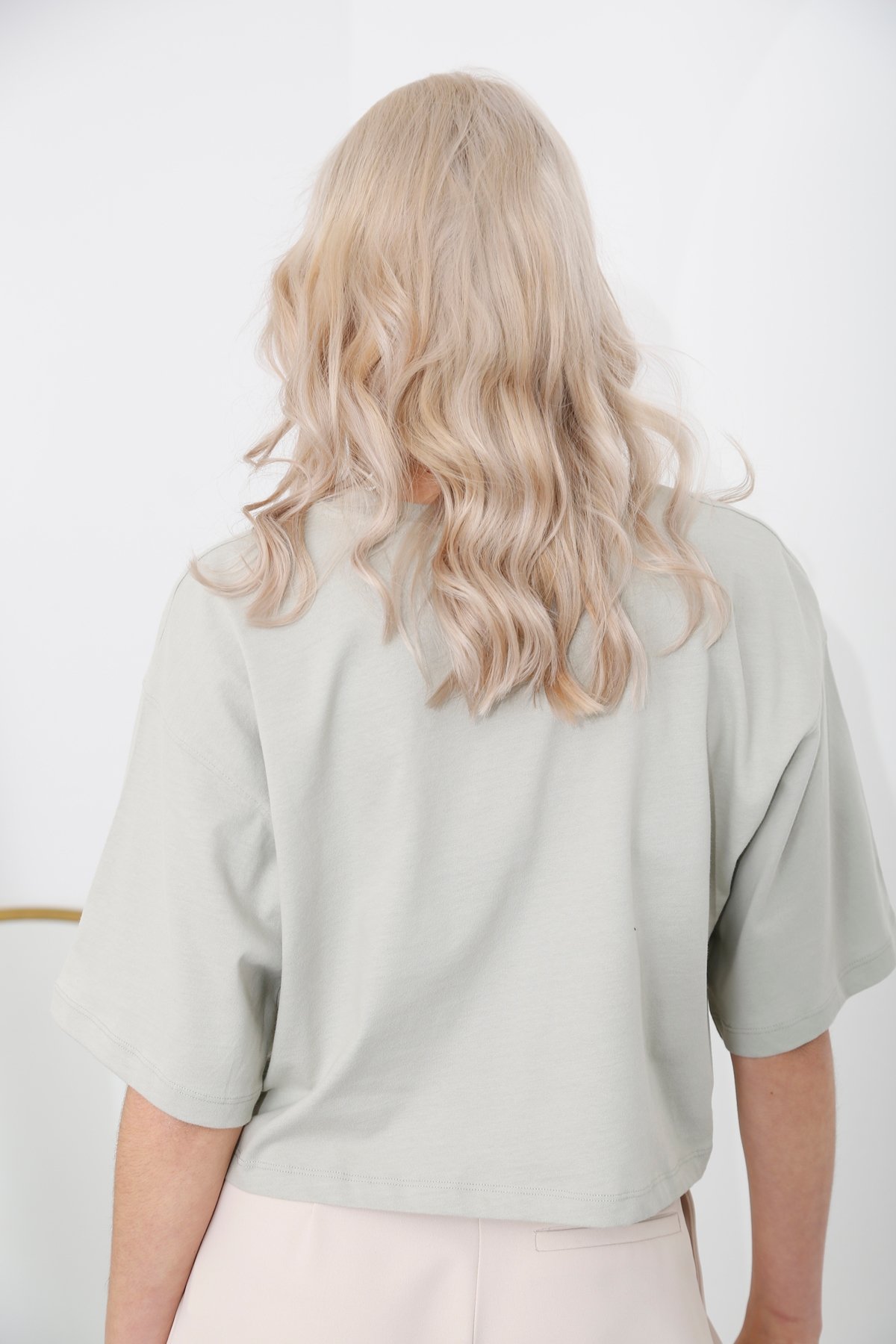 Su Yeşili Bisiklet Yaka Crop Tshirt 