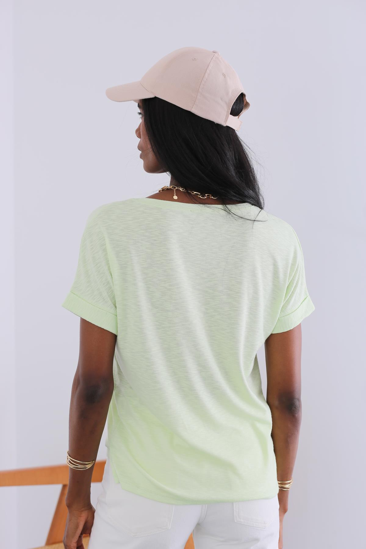 Su Yeşili Bisiklet Yaka Duble Kol Tshirt 