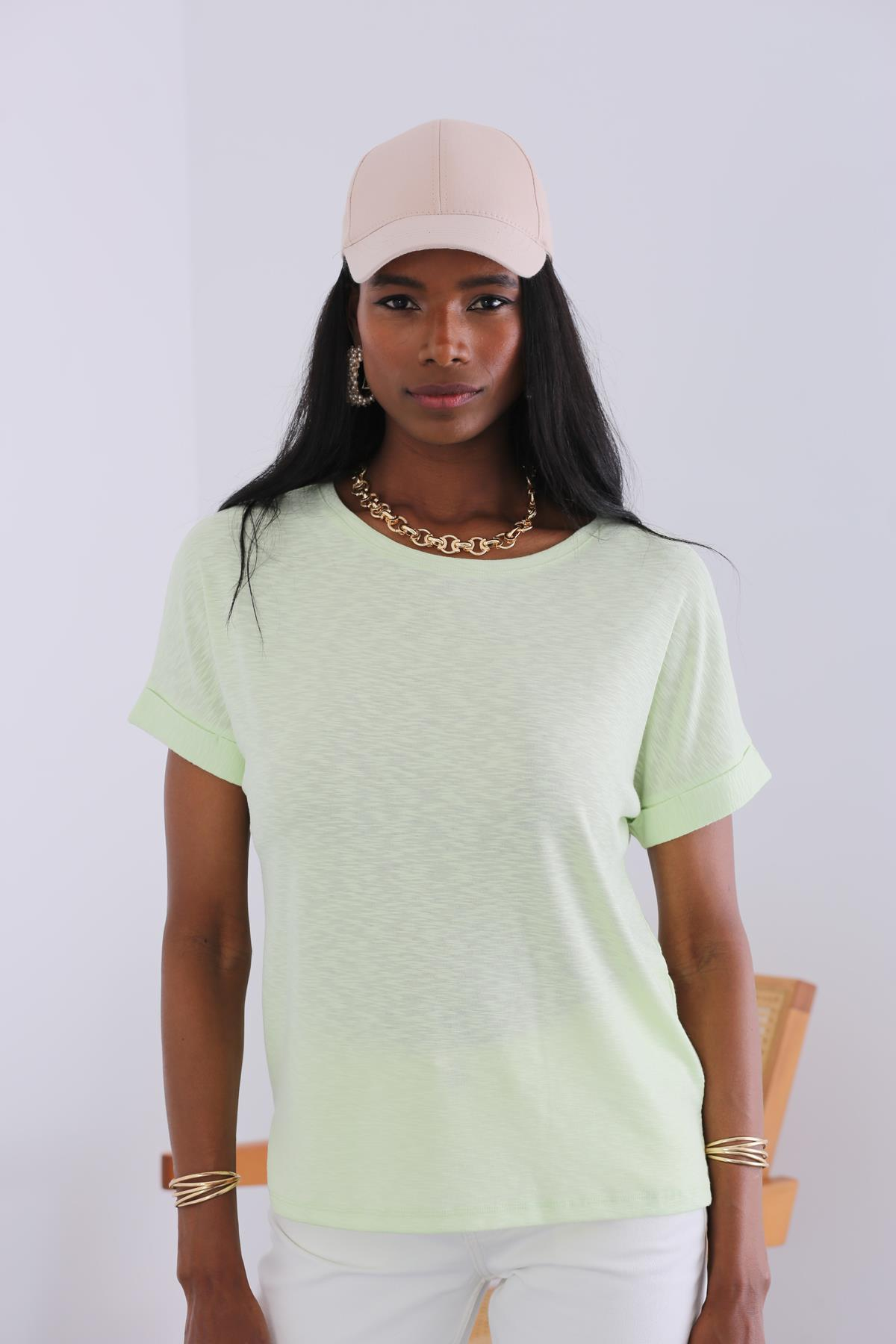Su Yeşili Bisiklet Yaka Duble Kol Tshirt 
