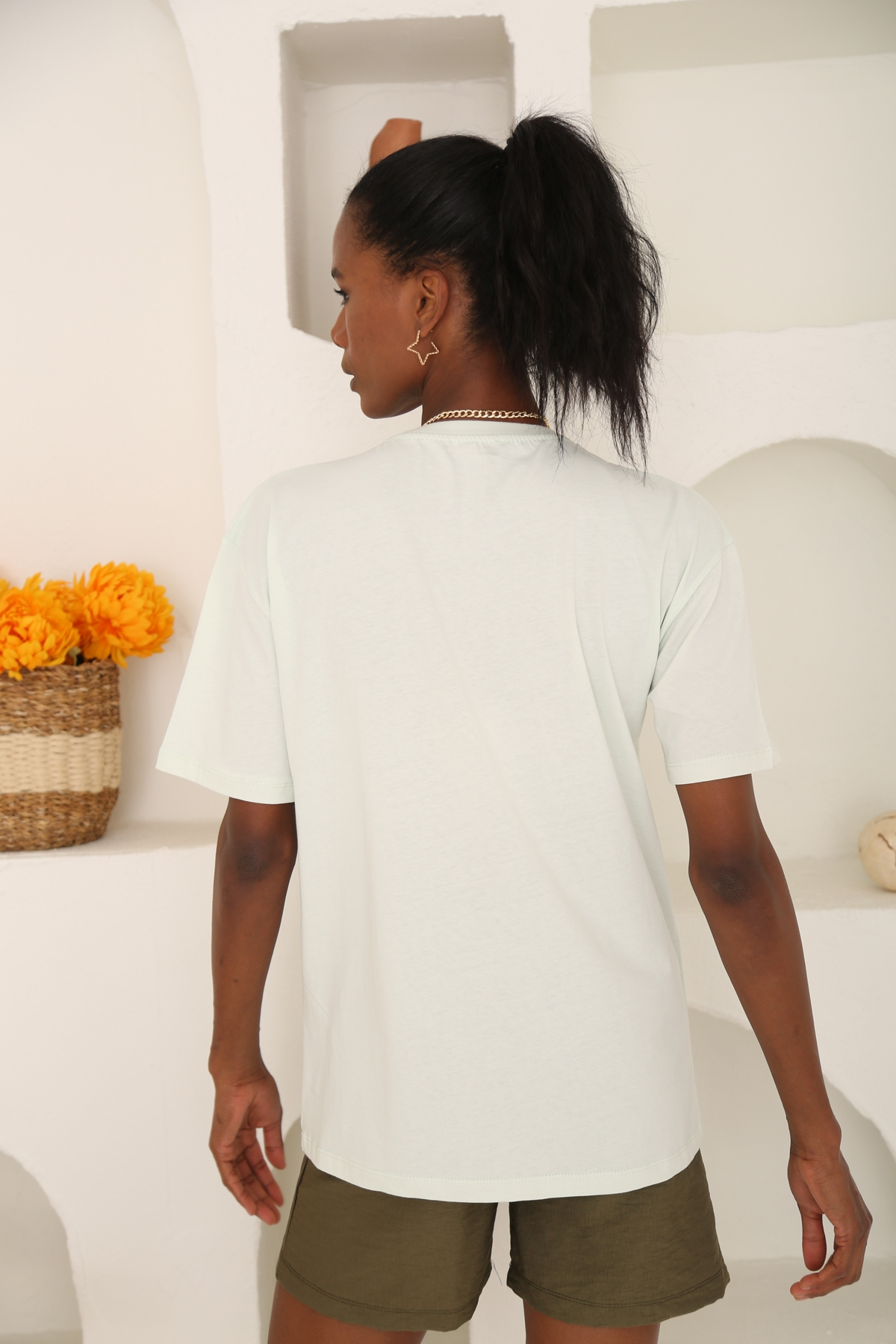 Su Yeşili Kelebek Baskılı Tshirt 3448