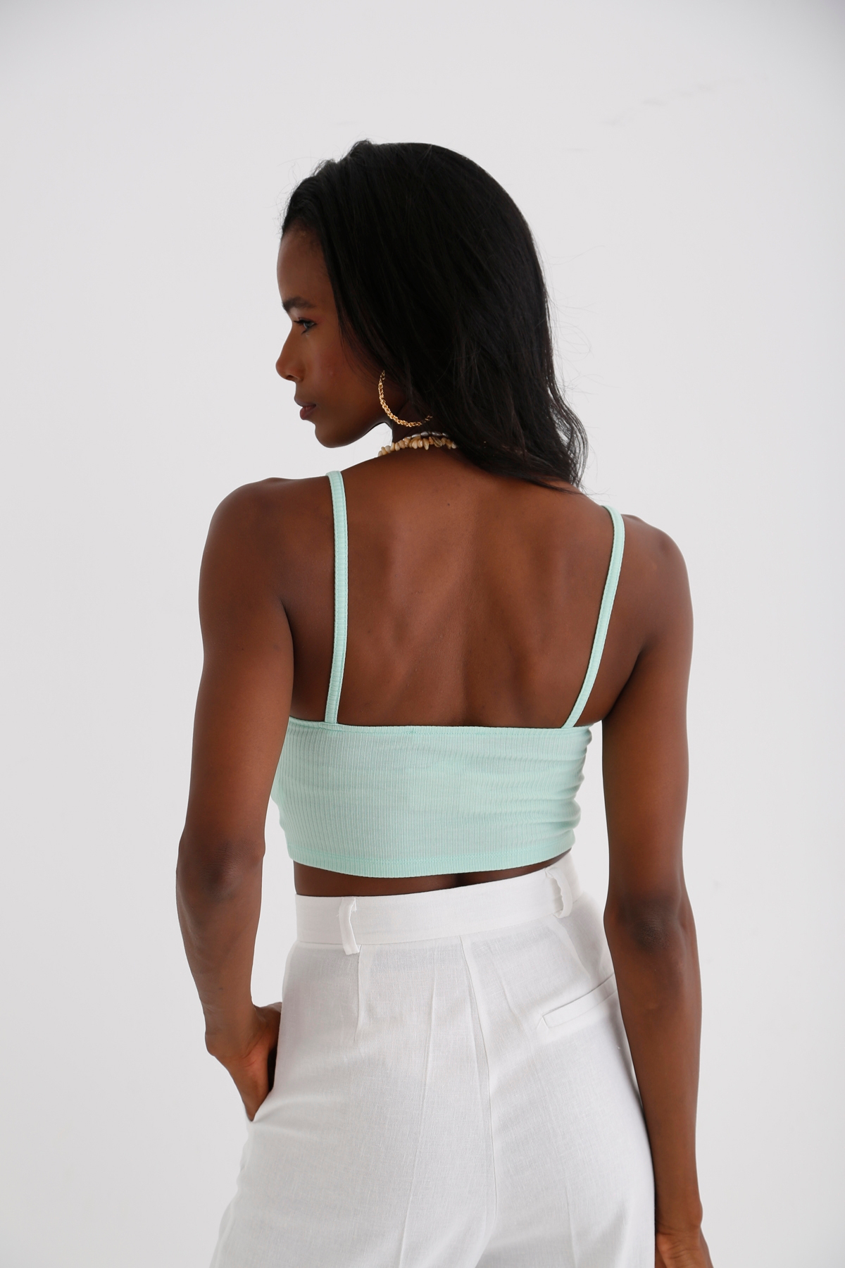 Su Yeşili Önü Fermuarlı Crop 3792