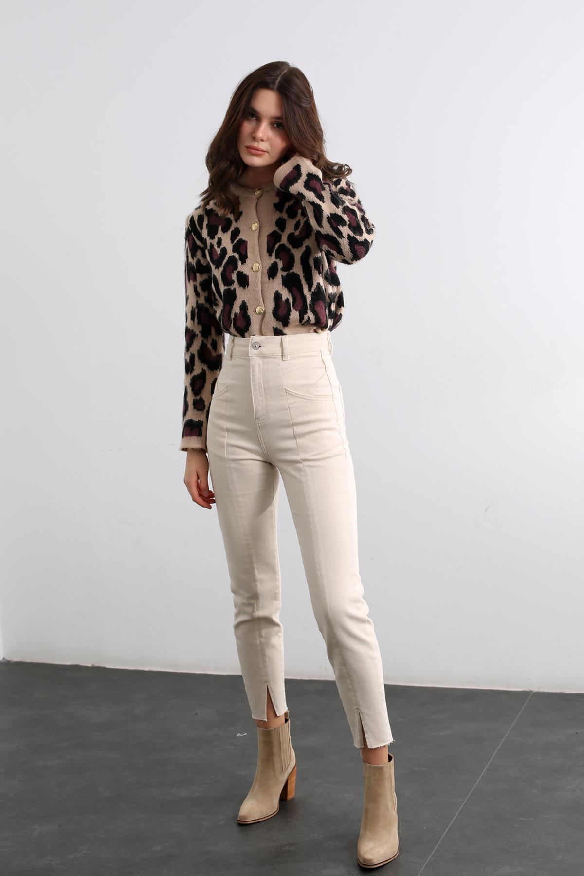Sütlü Kahve Leopar Desen Hırka 320003