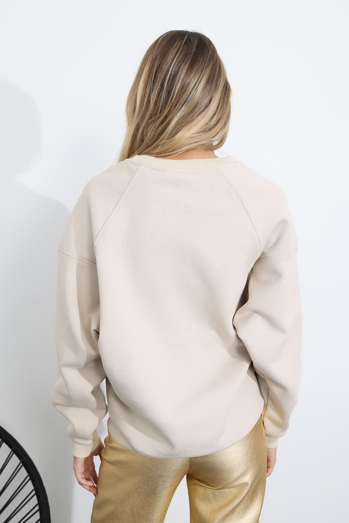 Sütlü Kahve Majestic Nakışlı Sweatshirt 