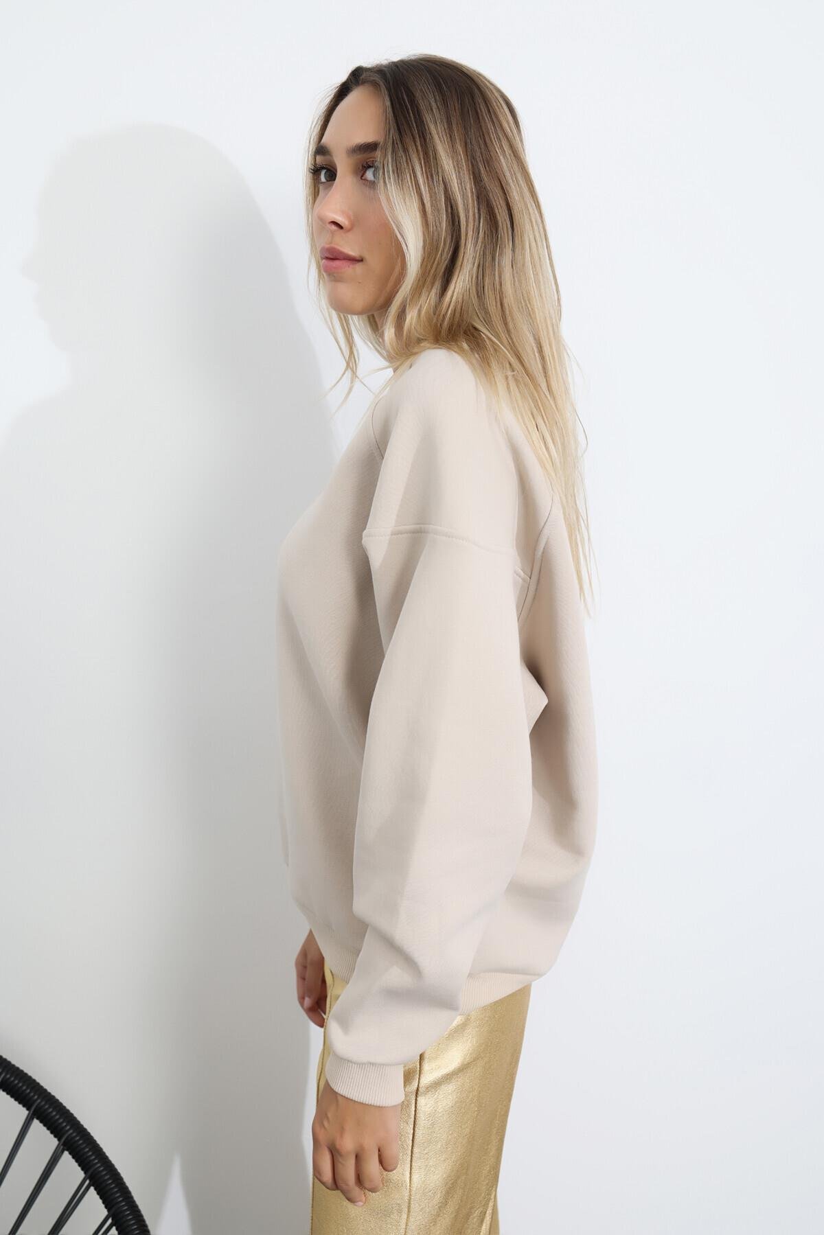 Sütlü Kahve Majestic Nakışlı Sweatshirt 