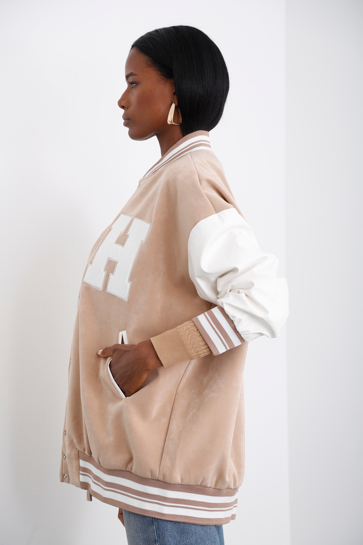 Sütlü Kahve Oversize Bomber Ceket 54068