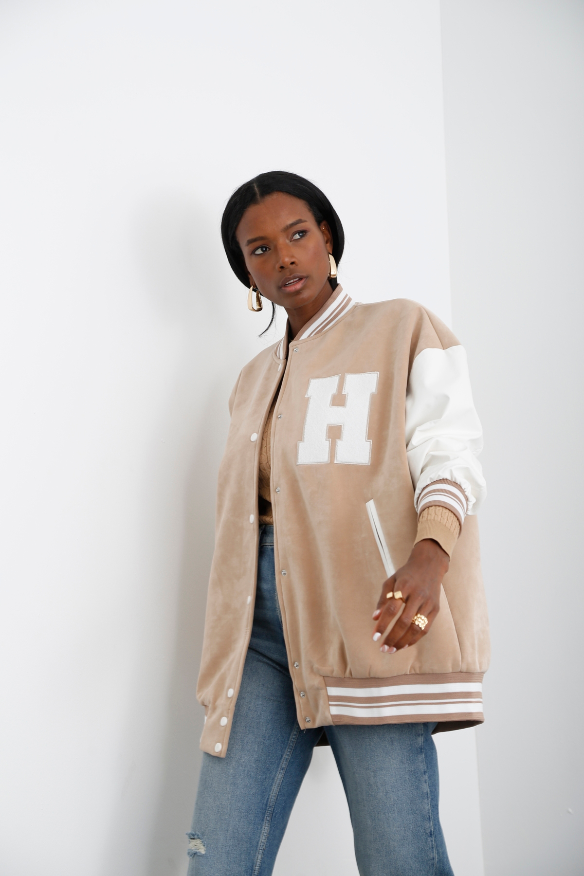 Sütlü Kahve Oversize Bomber Ceket 54068