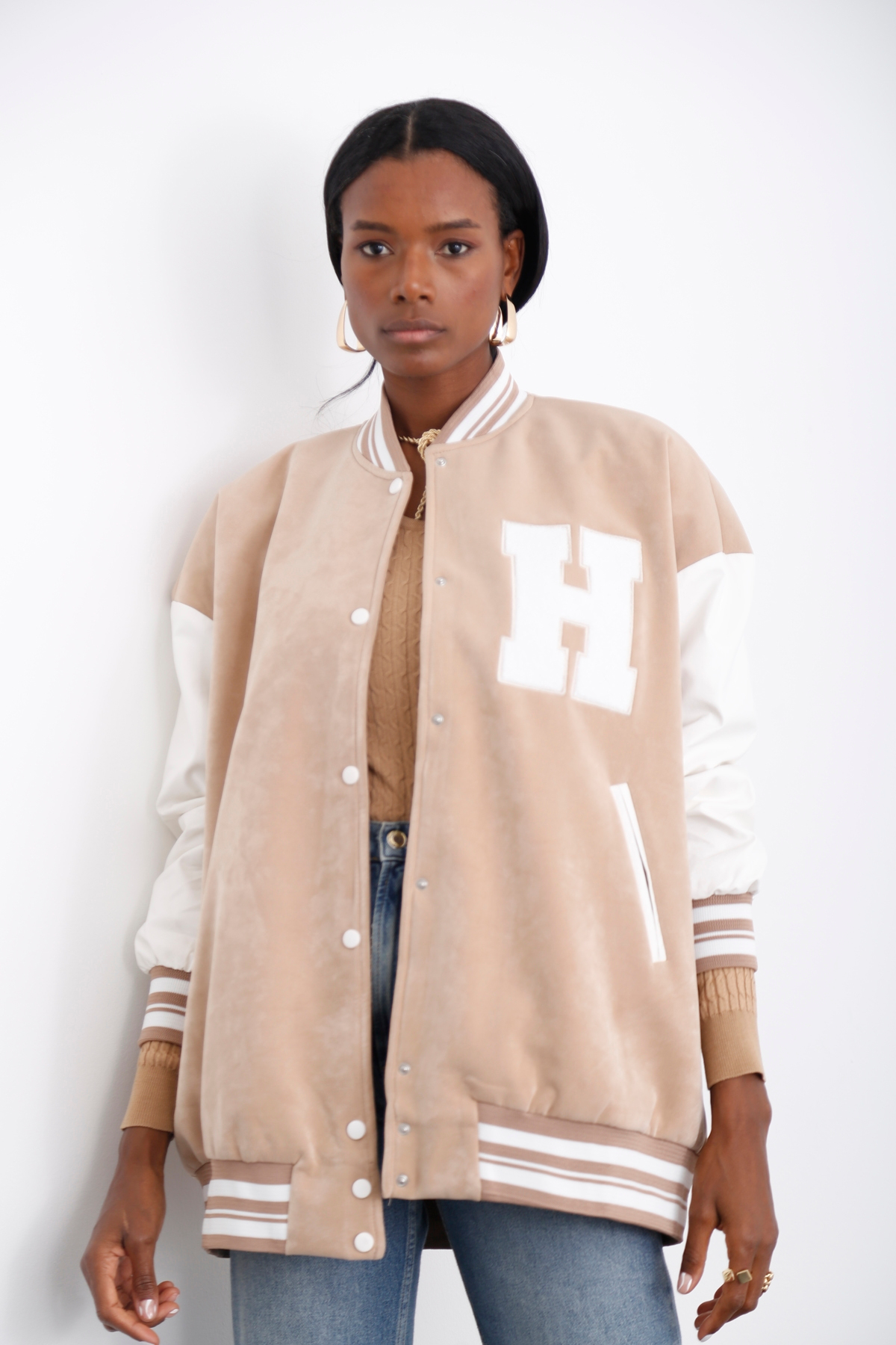 Sütlü Kahve Oversize Bomber Ceket 54068