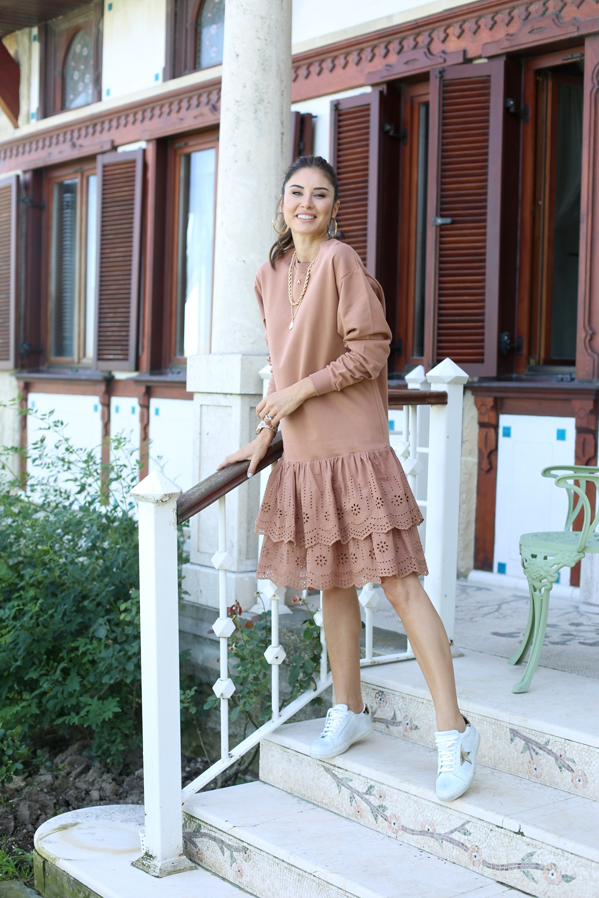 Taba Altı Fistolu Sweat Elbise 7219