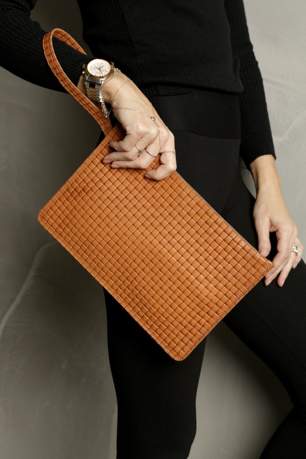 Taba Askılı Deri Clutch