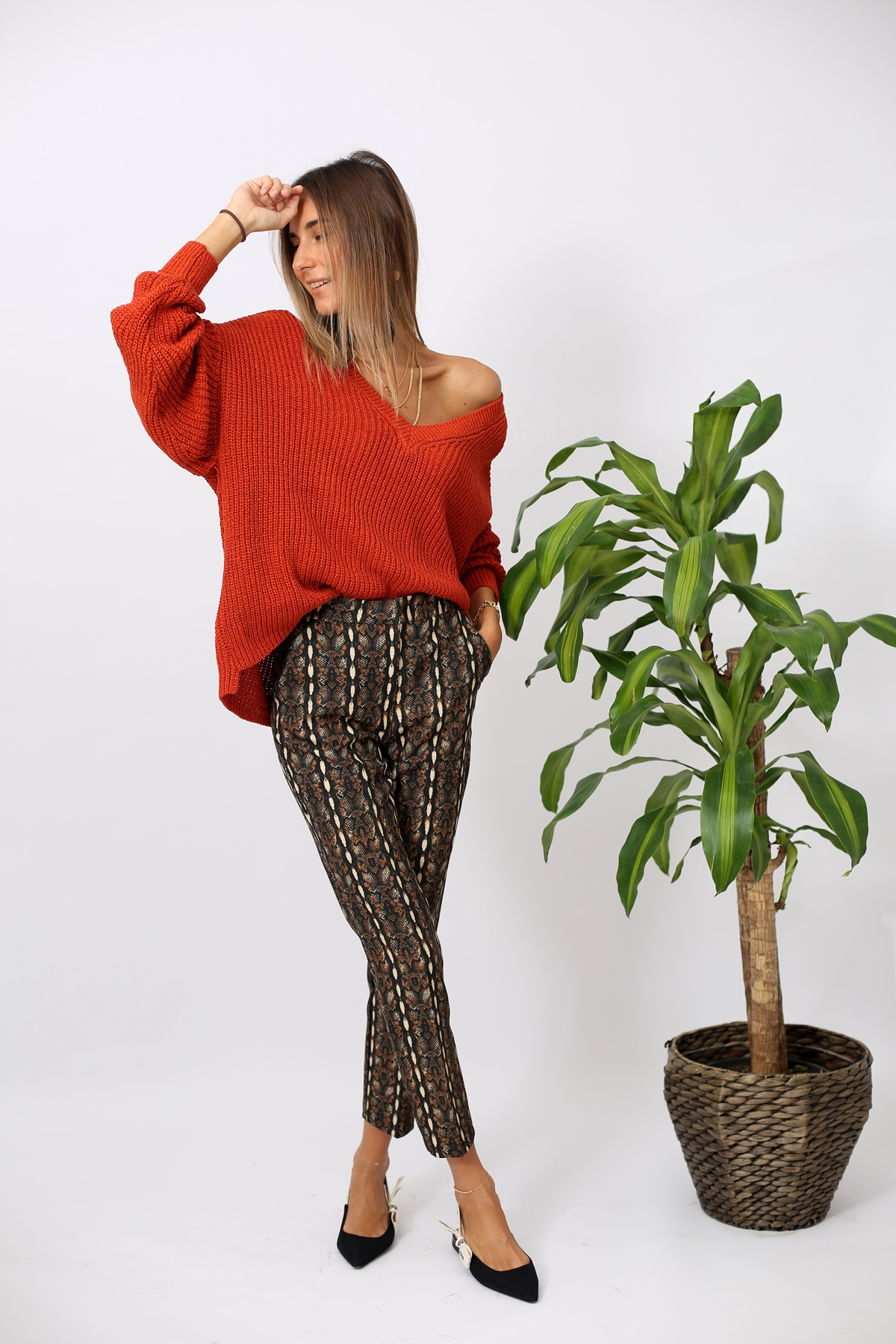 Taba Yılan Desen Pantolon