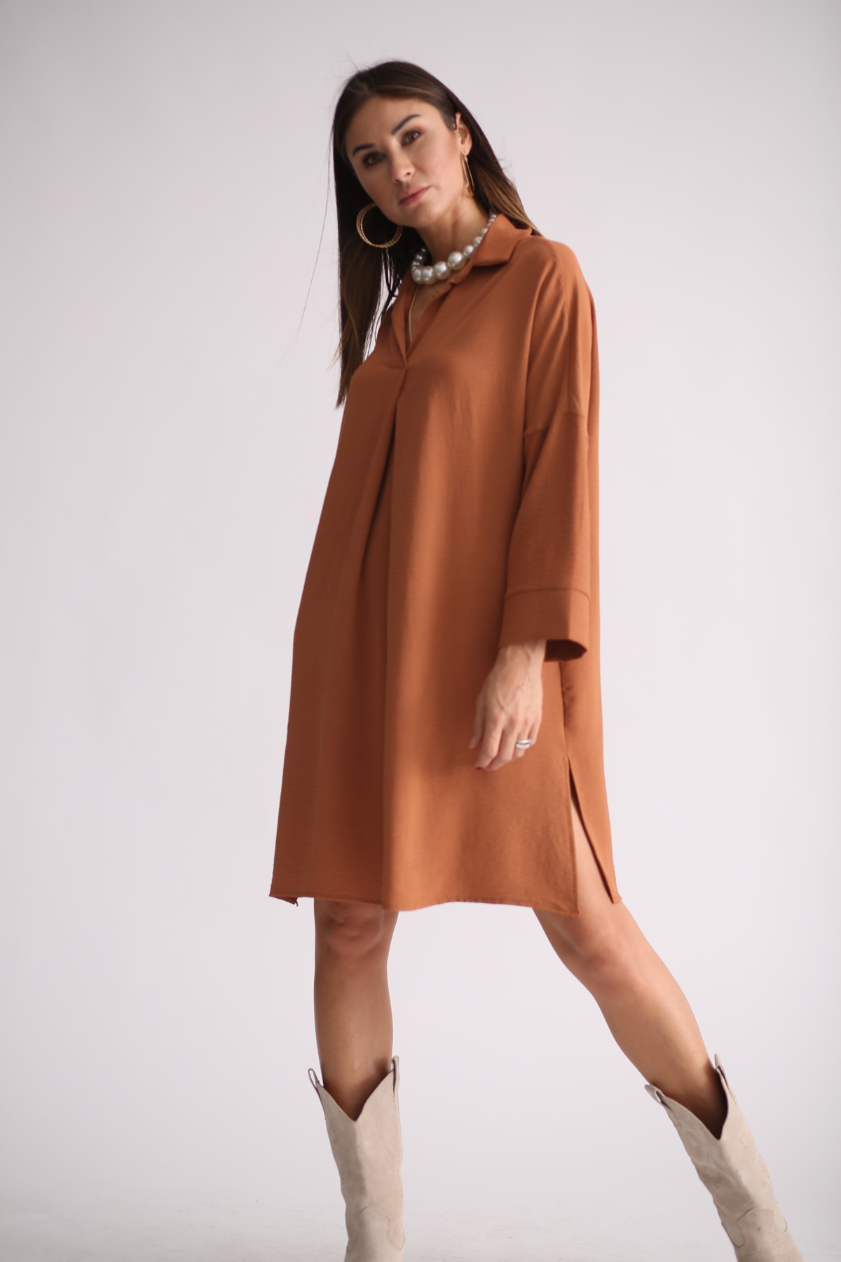 Tarçın Oversize Tek Pile Elbise 