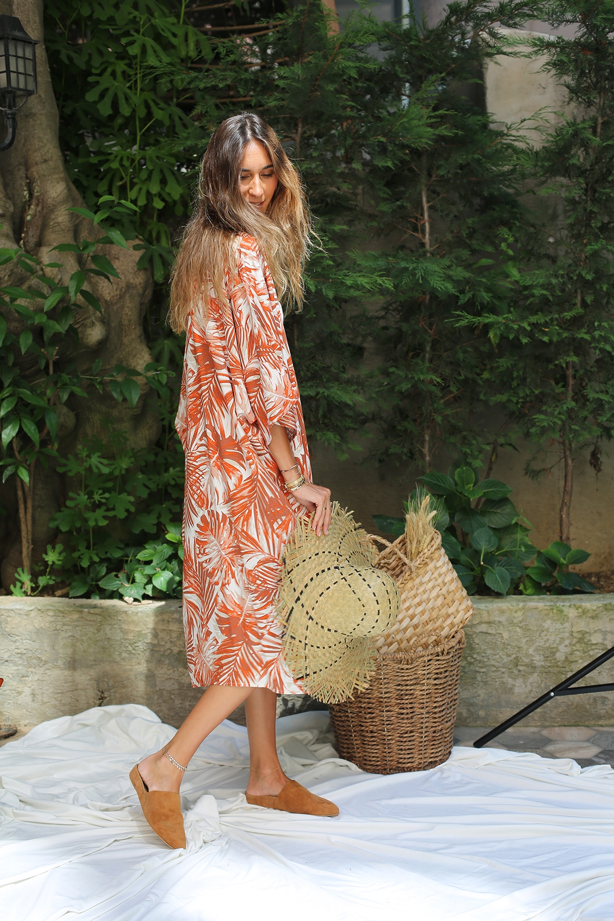 Tarçın Yaprak Desenli Kimono