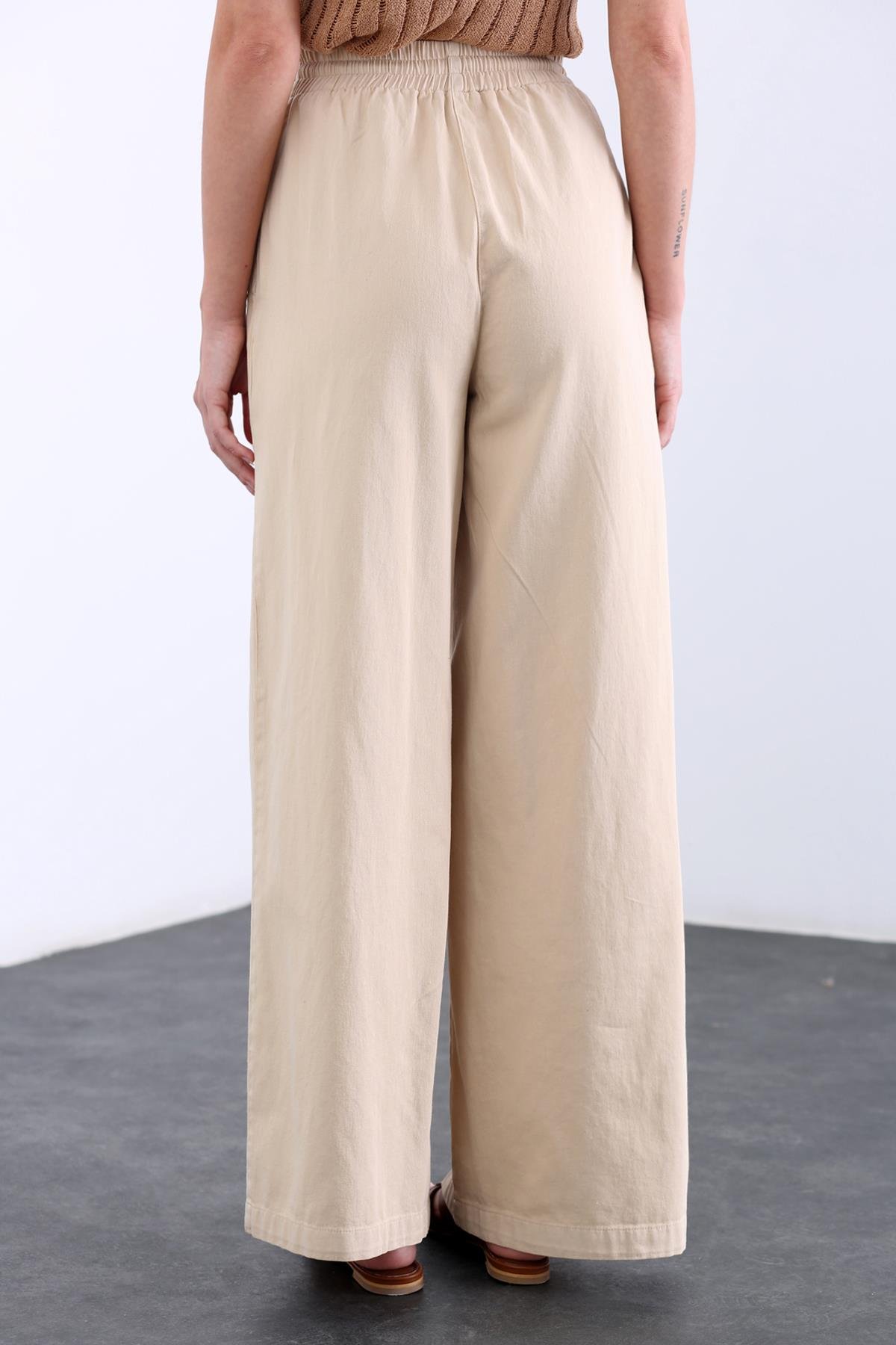 Taş Beli Lastikli Bol Paça Pantolon 2248