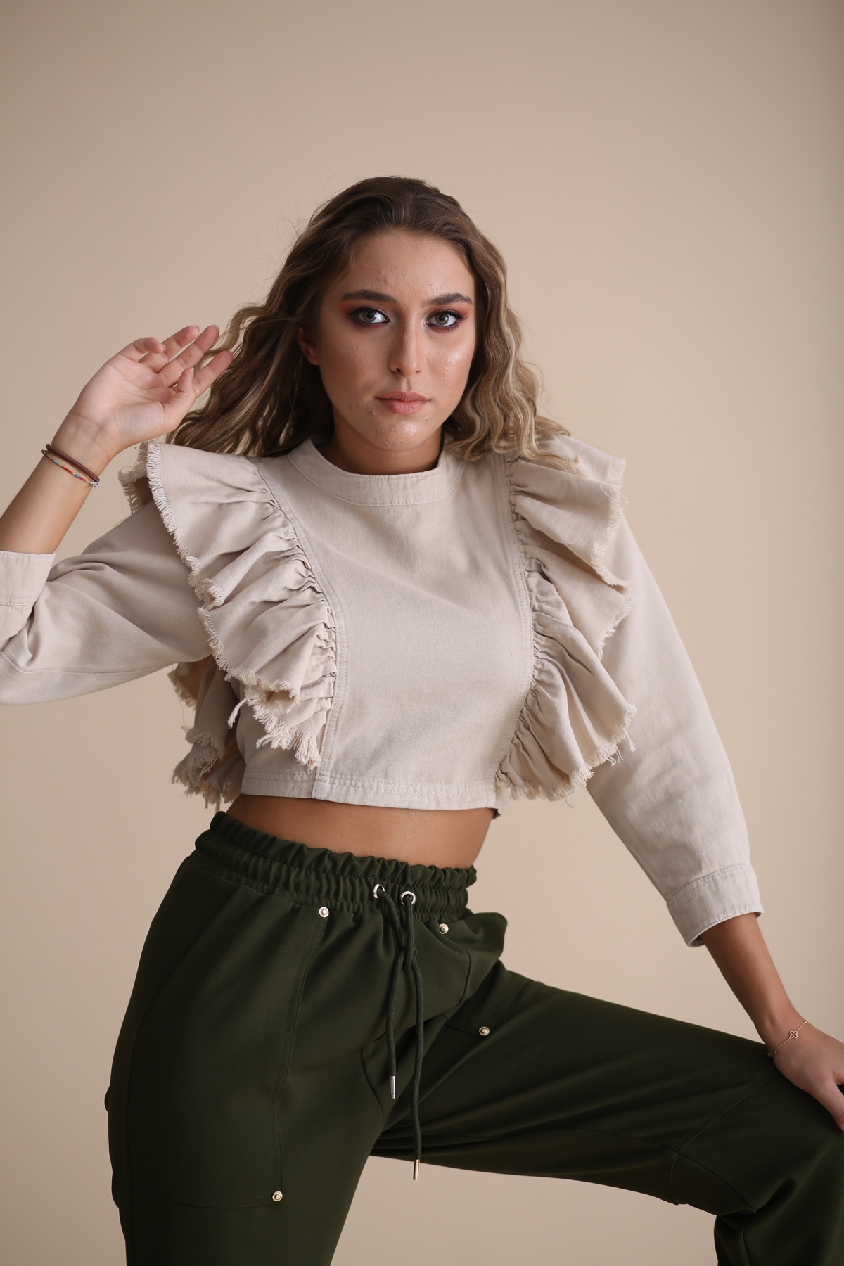 Taş Fırfır Detaylı Jean Bluz 2460