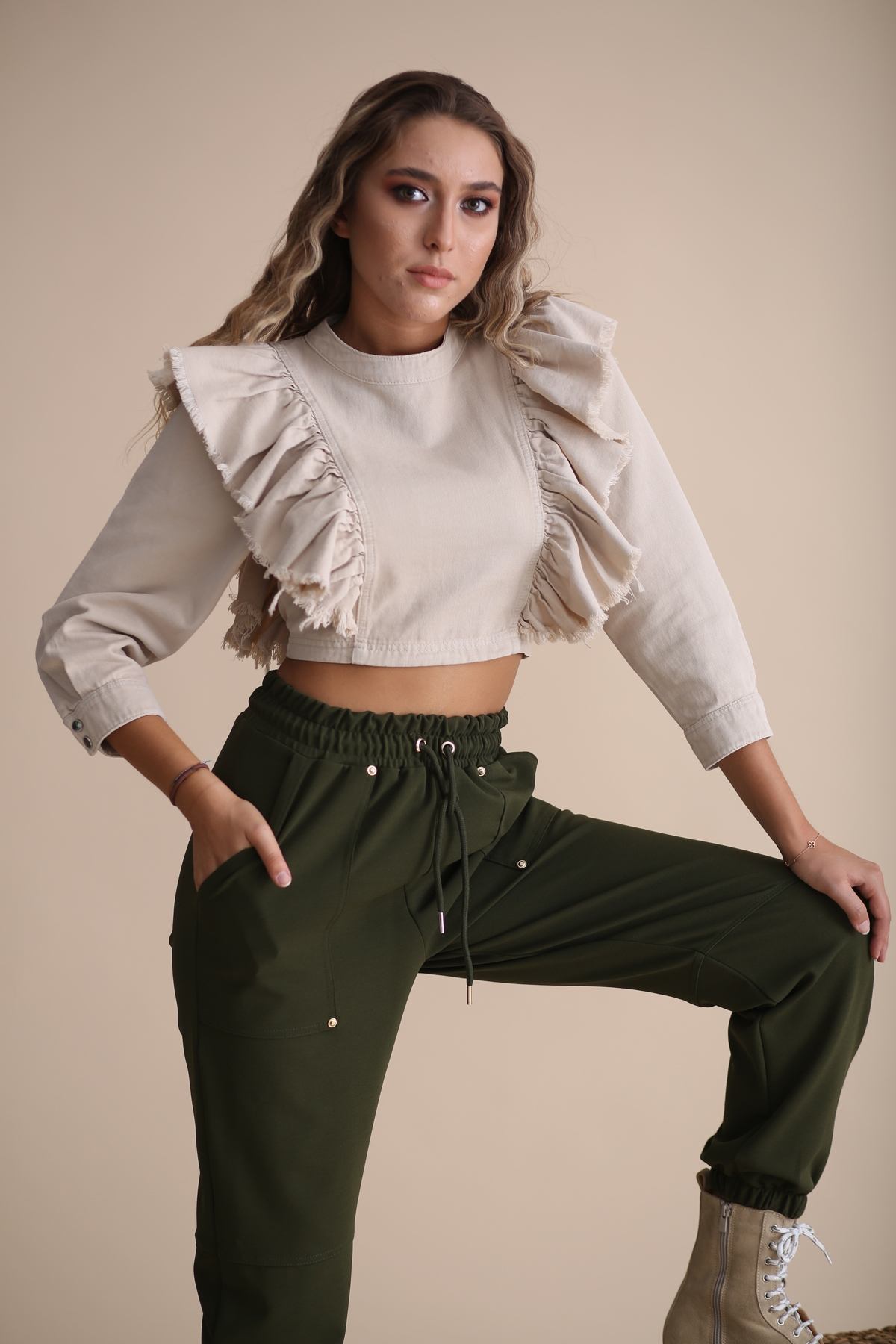 Taş Fırfır Detaylı Jean Bluz 2460