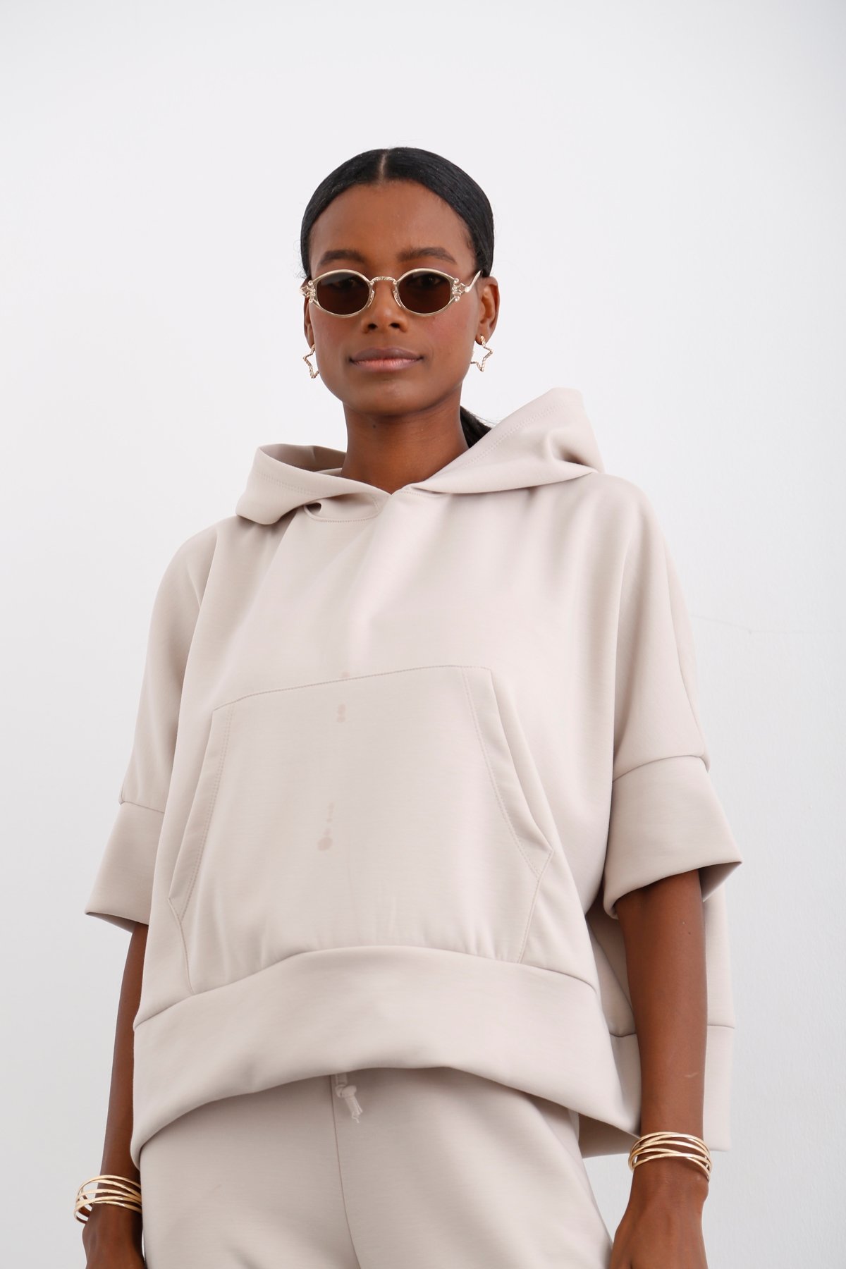 Taş Kapüşonlu Oversize Sweatshirt 26320