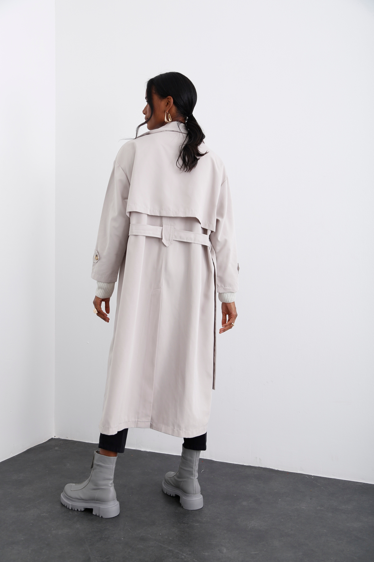 Taş Kendinden Kemerli Trenchcoat 16021
