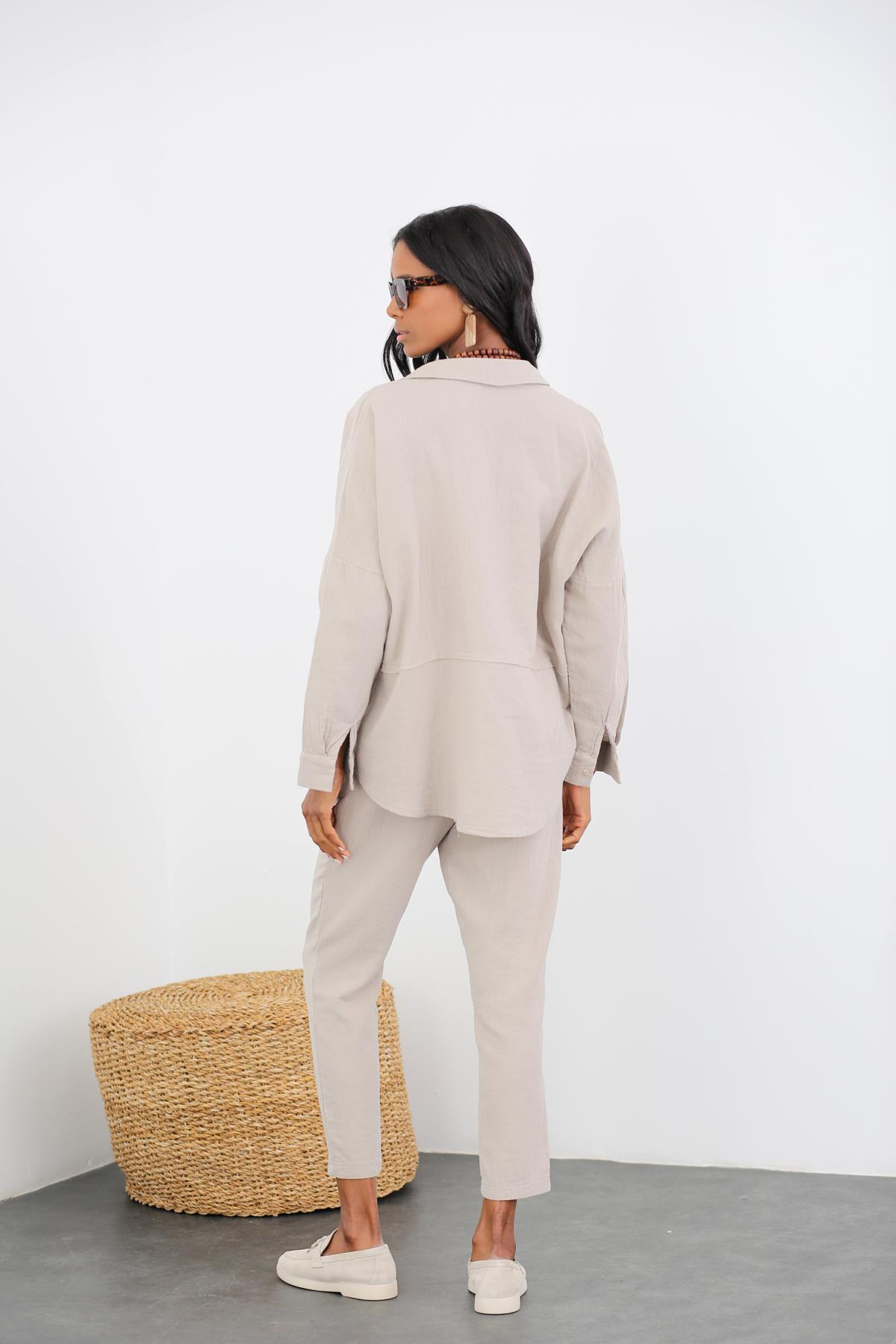 Taş Keten Gömlek Pantolon Takım 0254