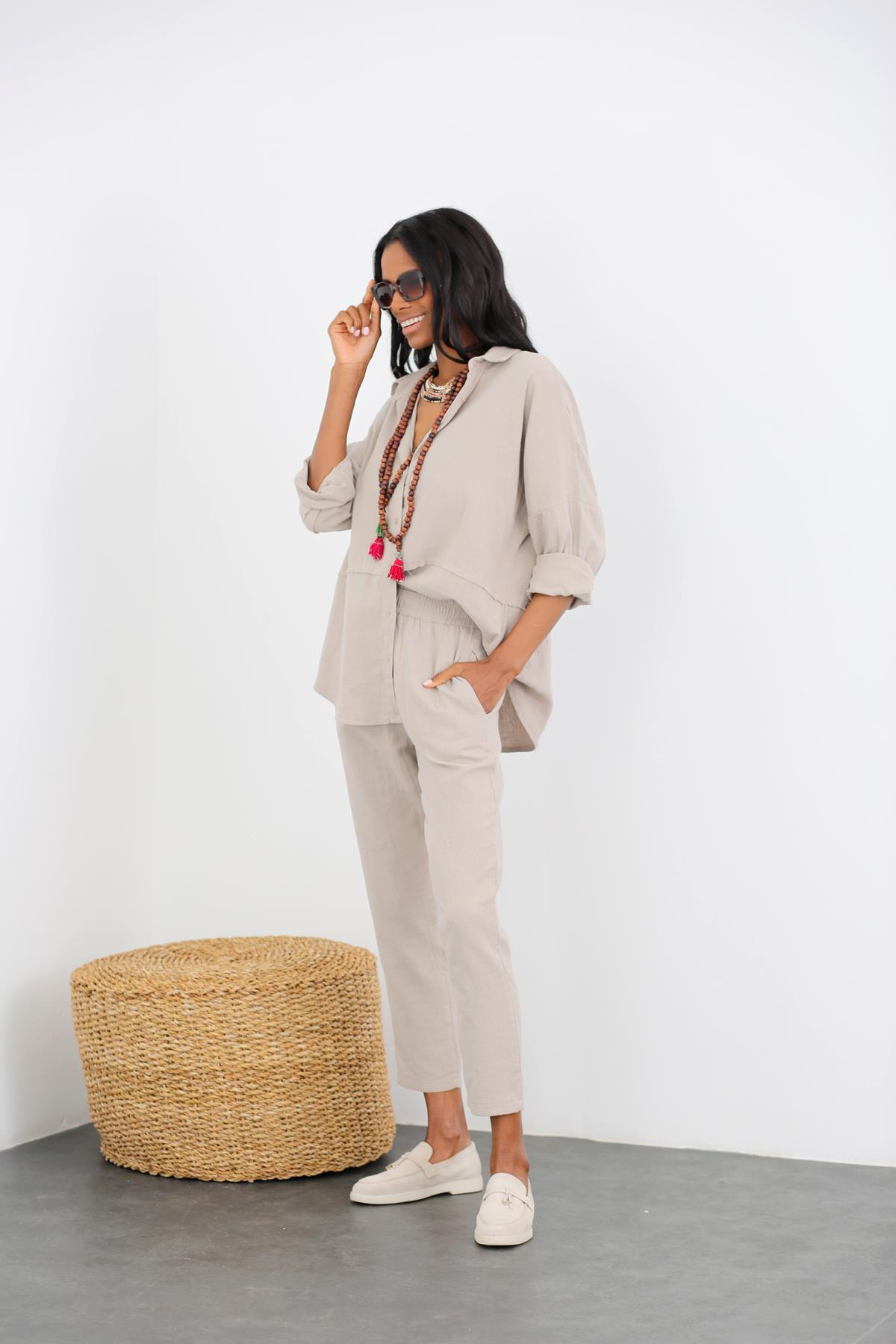 Taş Keten Gömlek Pantolon Takım 0254